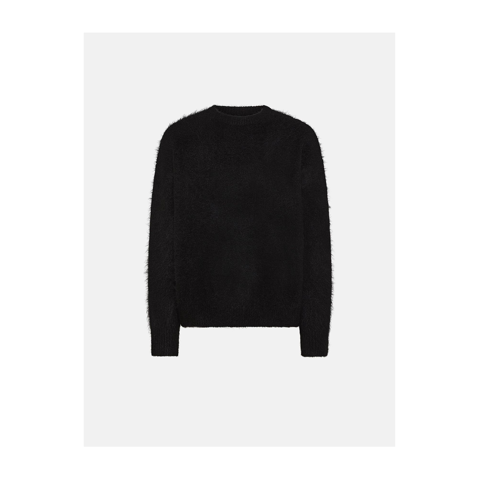 Over round neck collar brushed plain knit amazing
