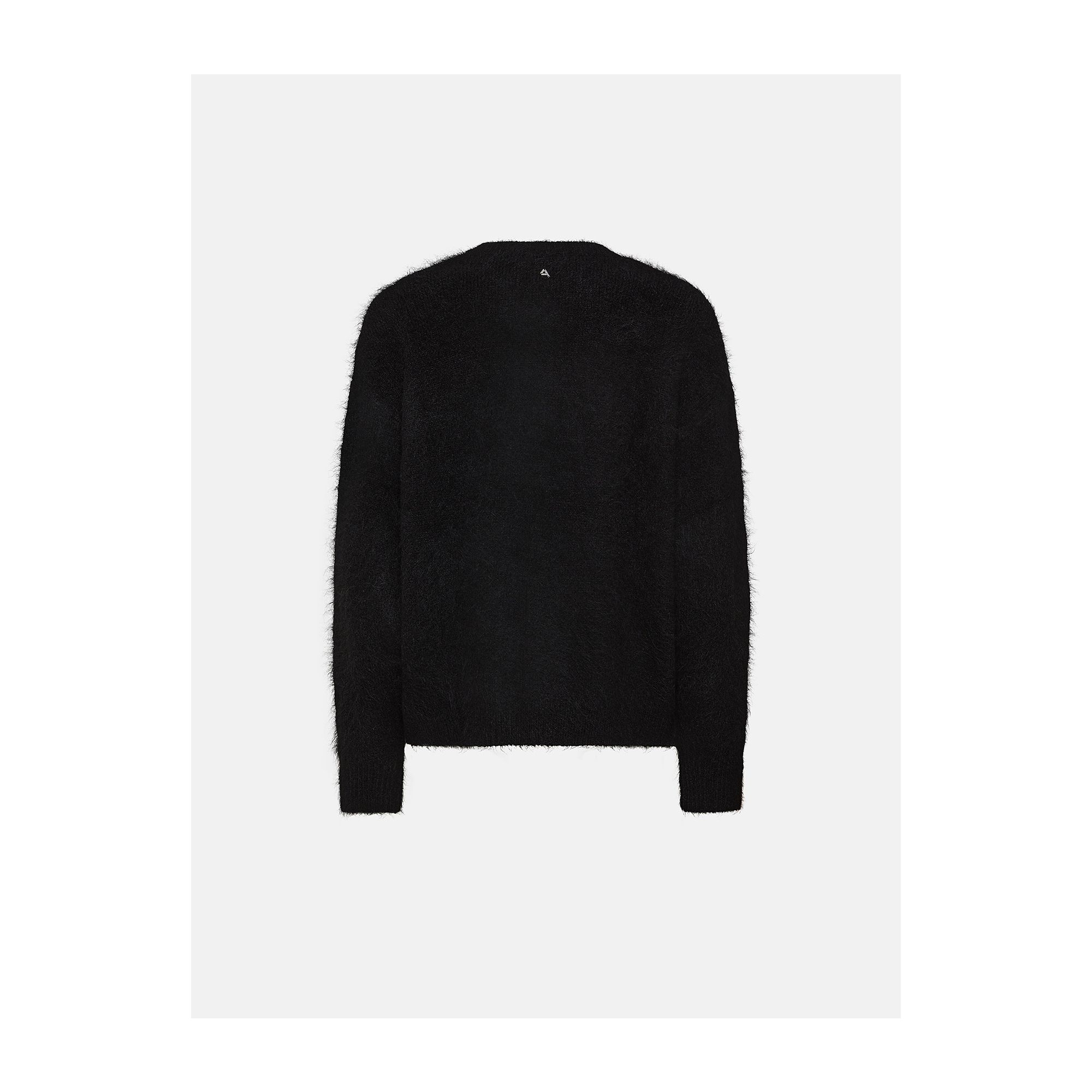 Over round neck collar brushed plain knit amazing