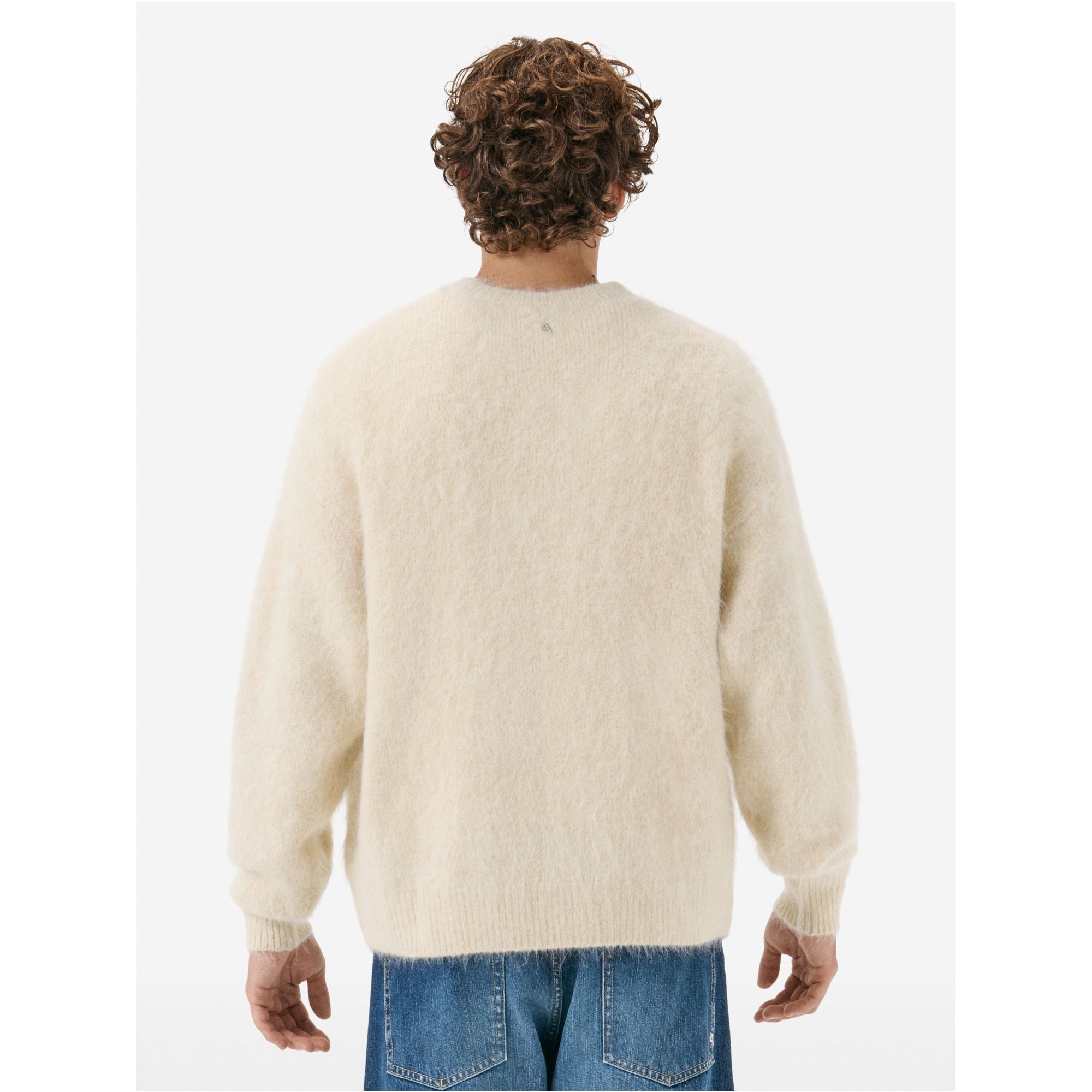 Over round neck collar brushed plain knit amazing