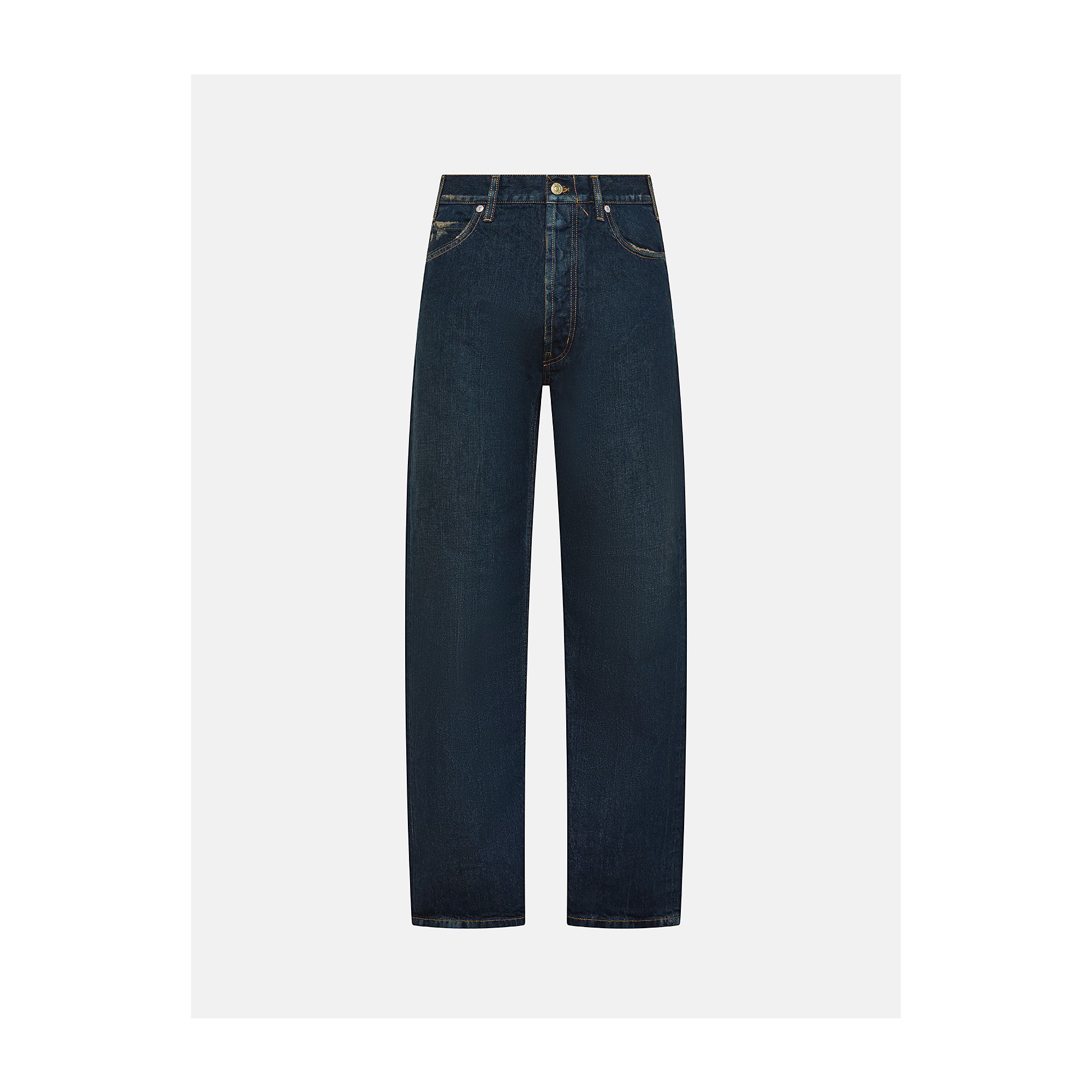 Full wide straight leg dark wash damaged and resinated