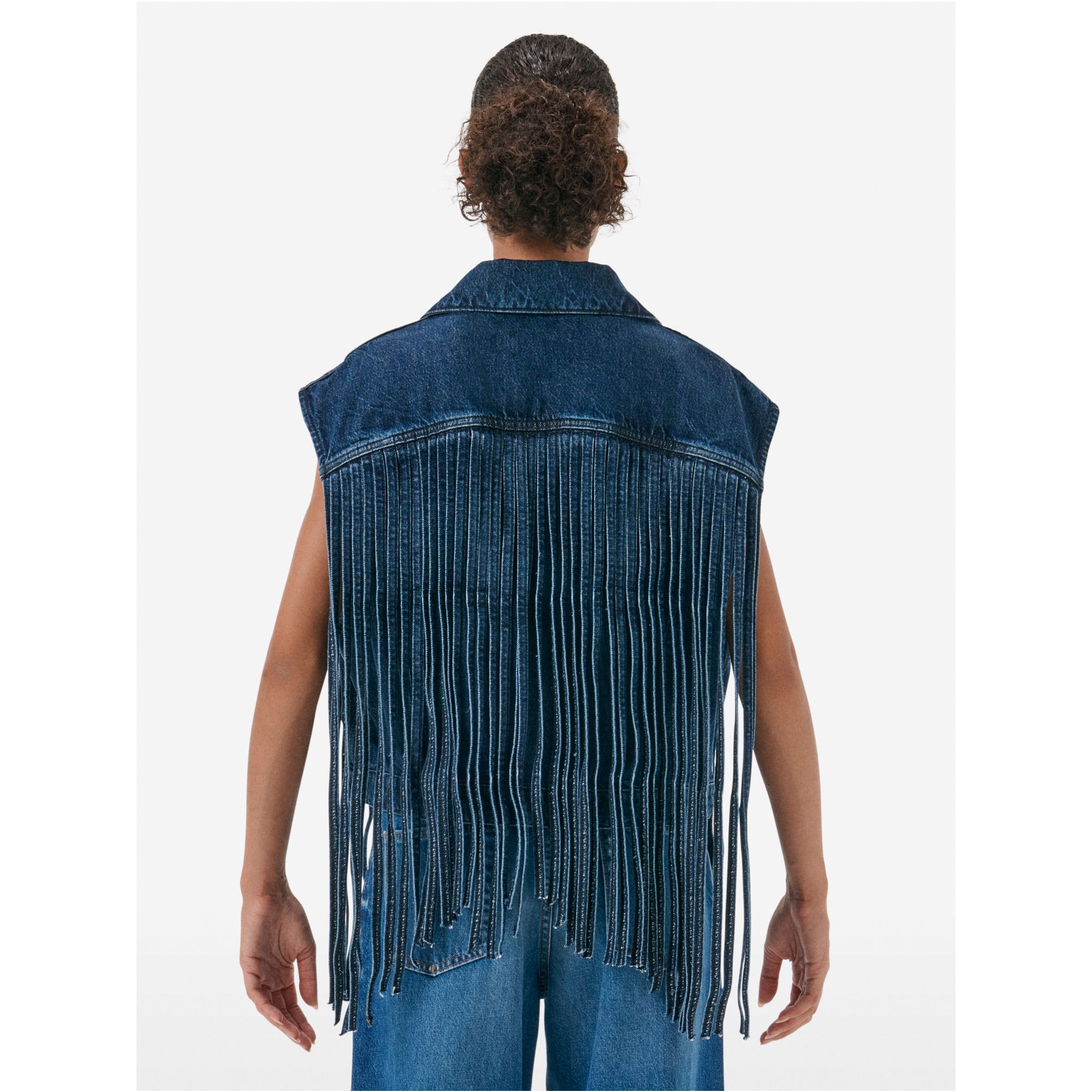 Jade' gilet with franges light vintage
