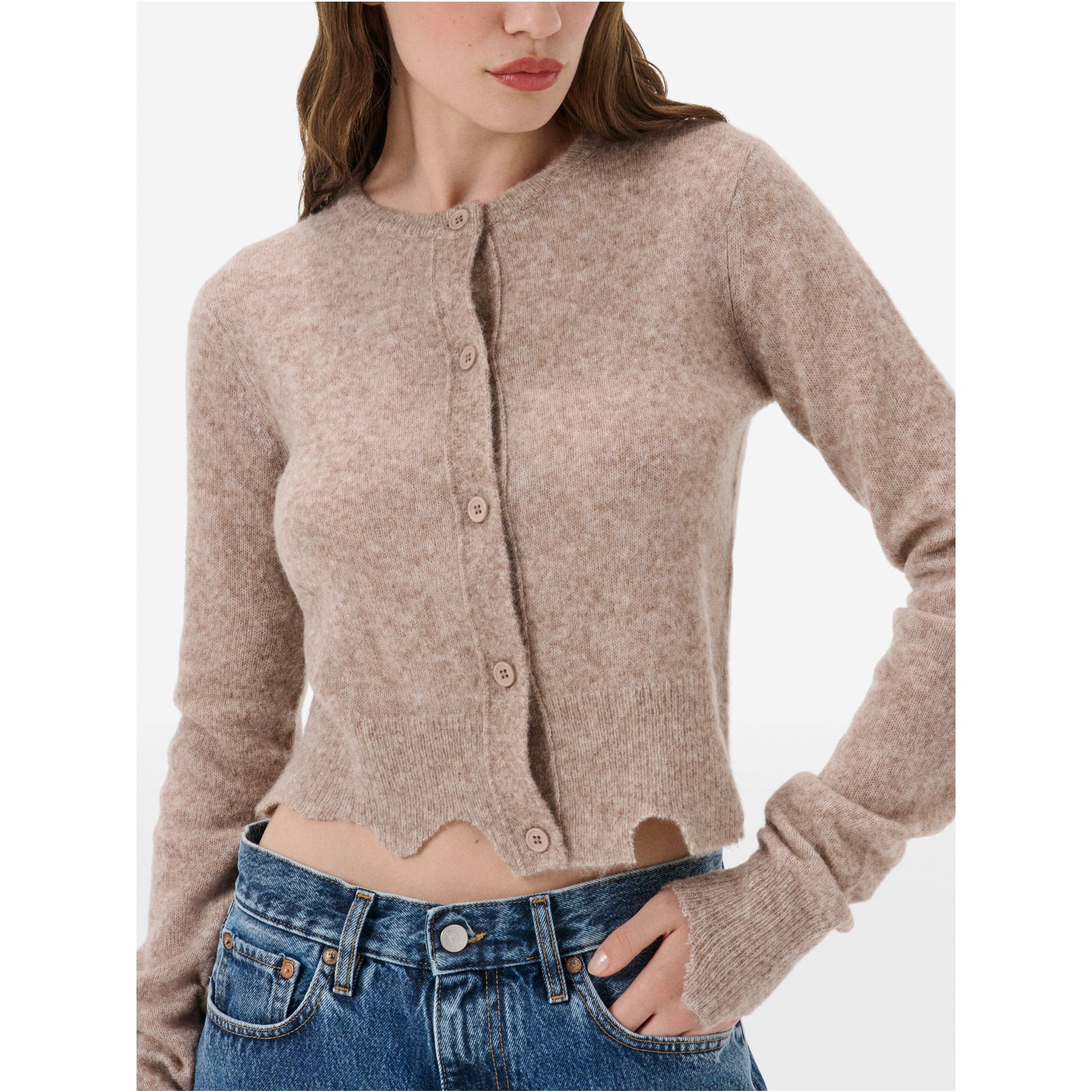 Cardigan plain knit alpaca