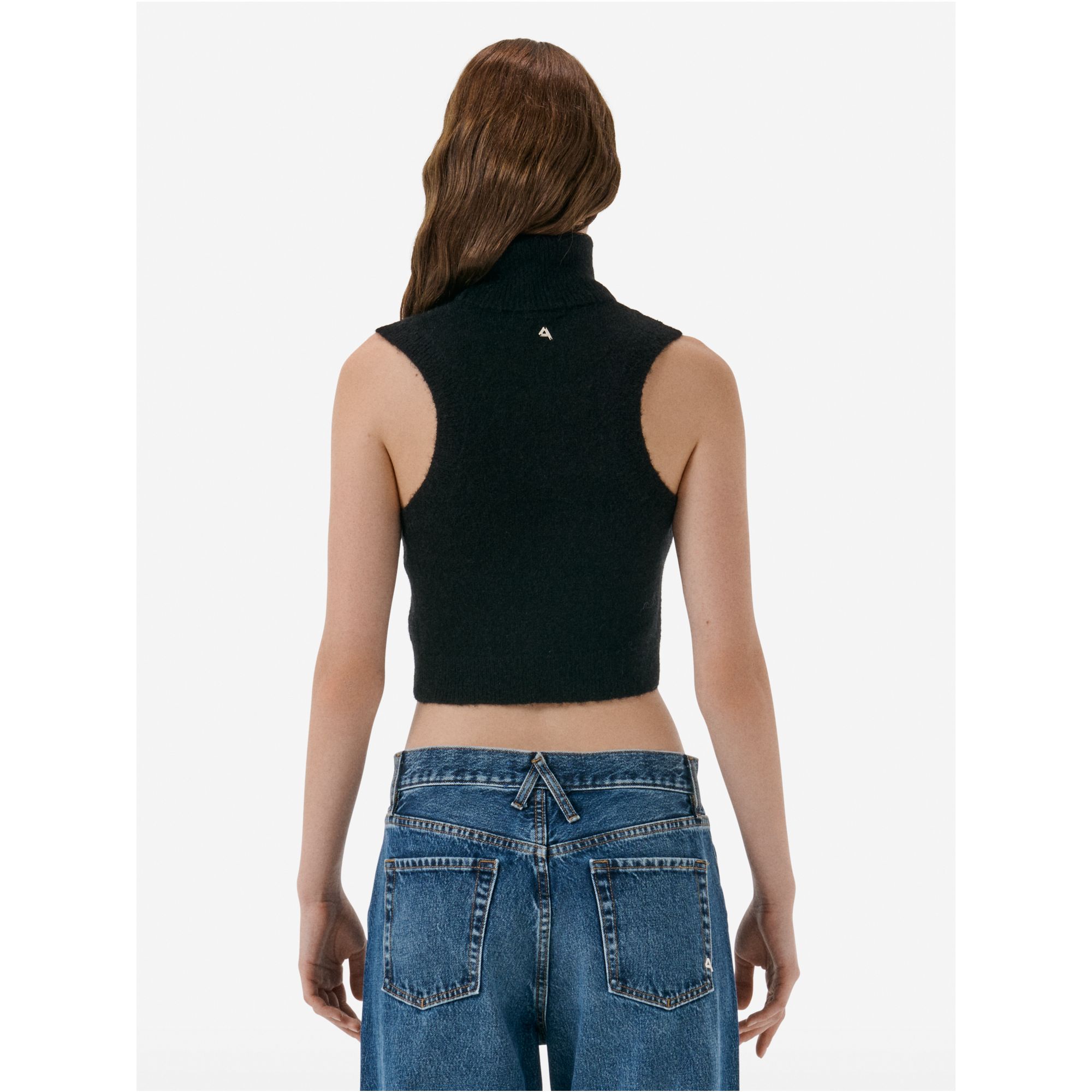 Turtle neck crop top plain knit alpaca