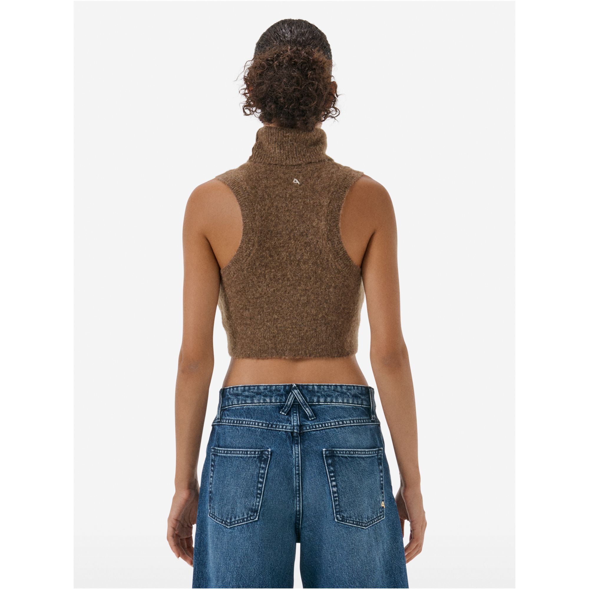 Crop top con collo alto in misto alpaca