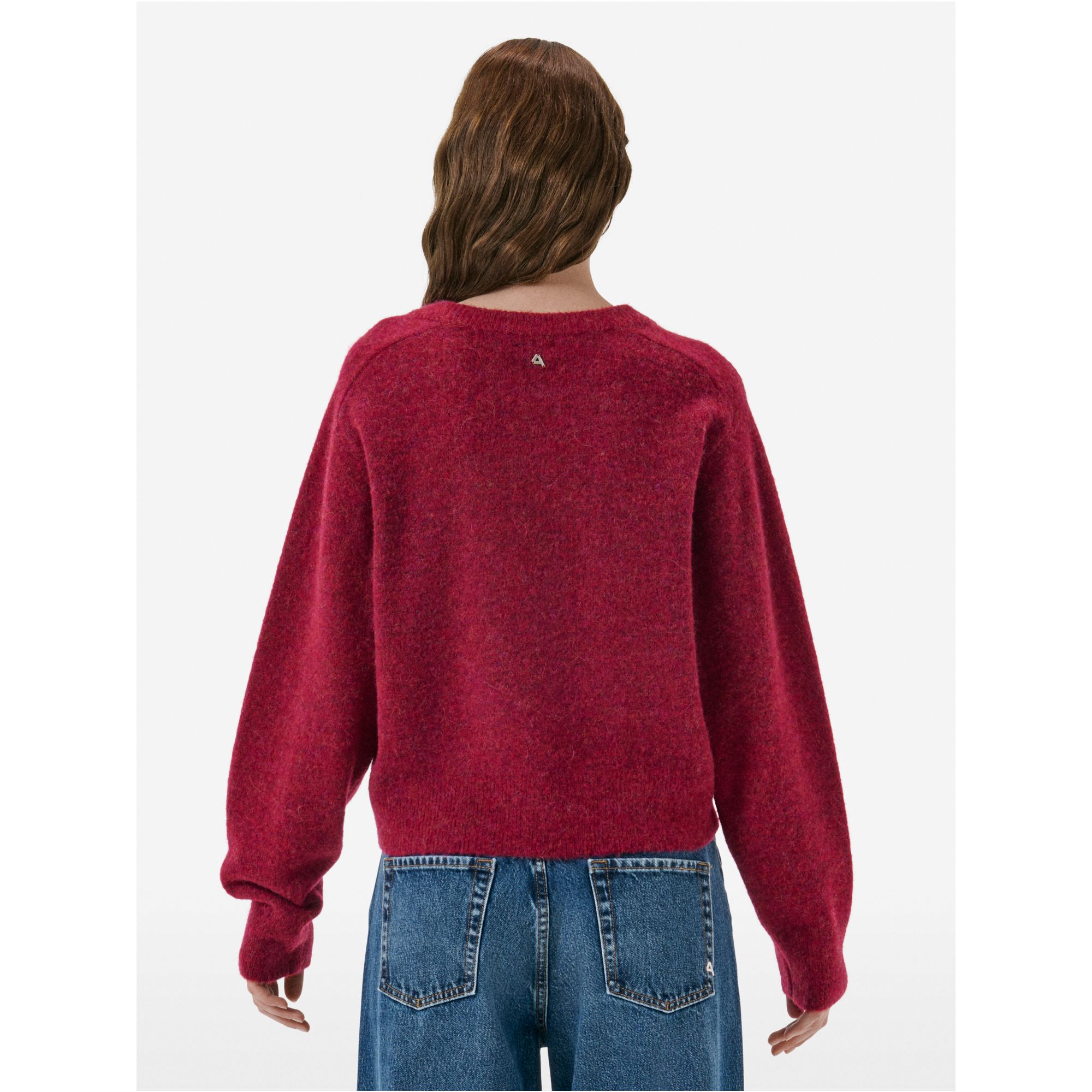 Crop round neck collar plain knit alpaca