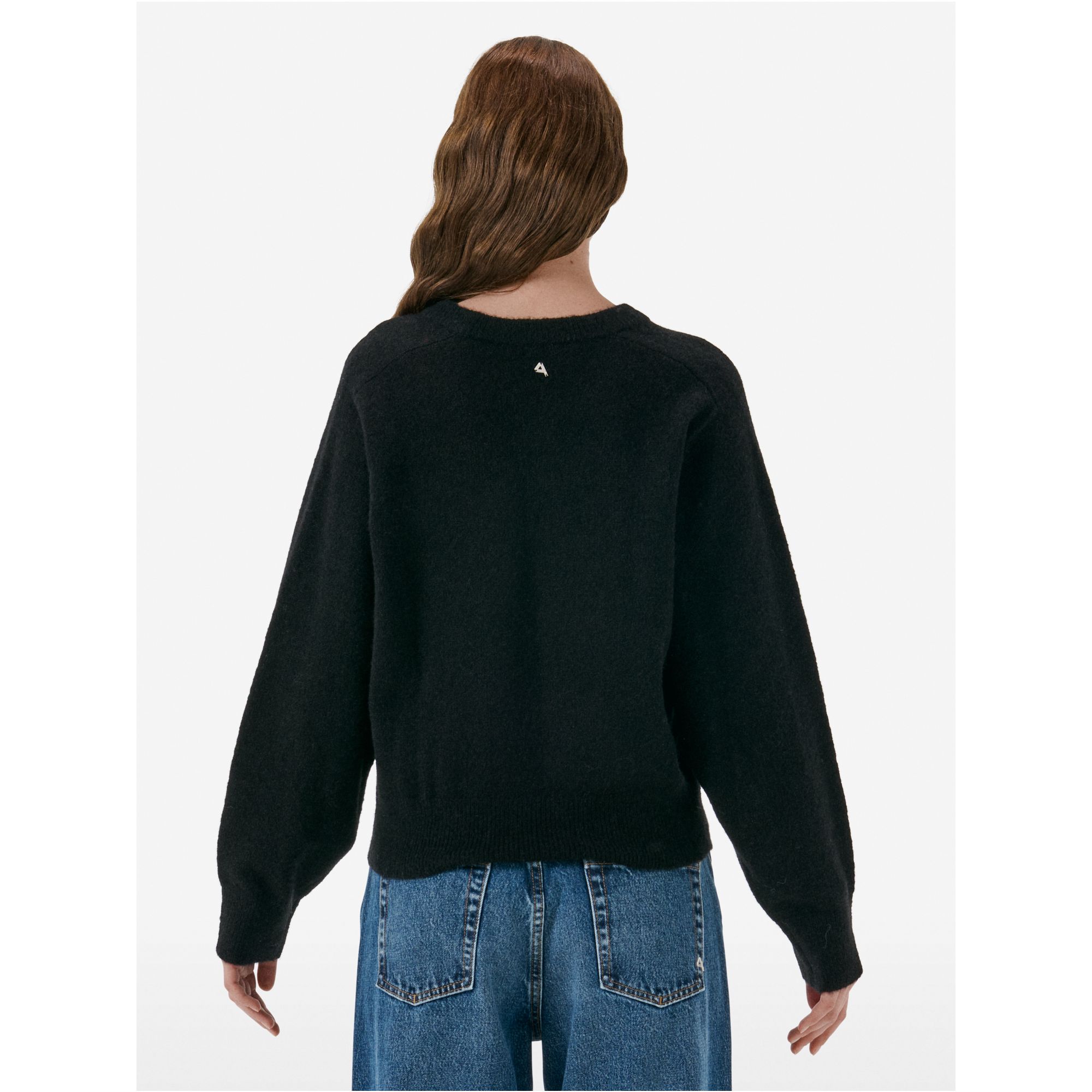 Crop round neck collar plain knit alpaca
