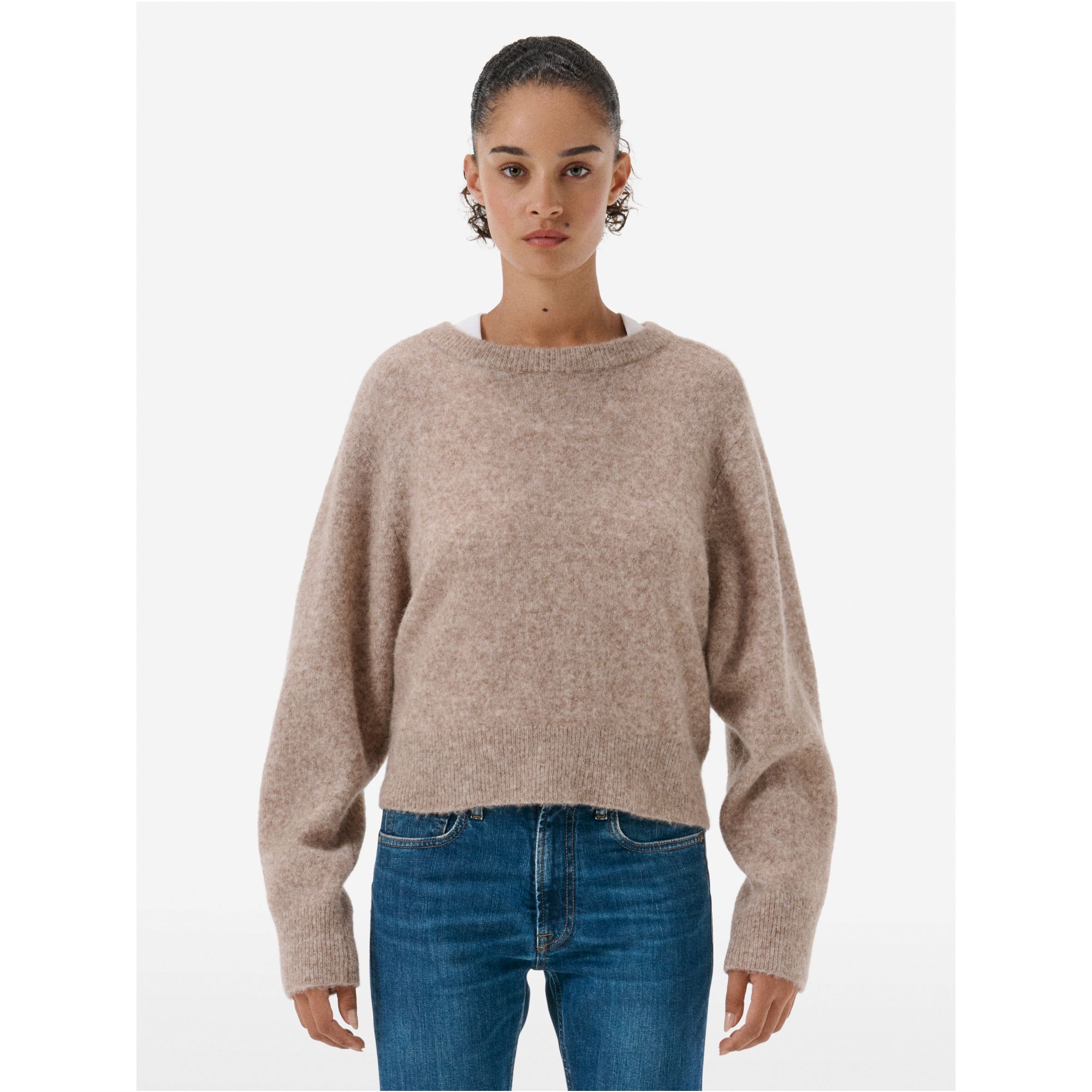 Maglione cropped in misto alpaca