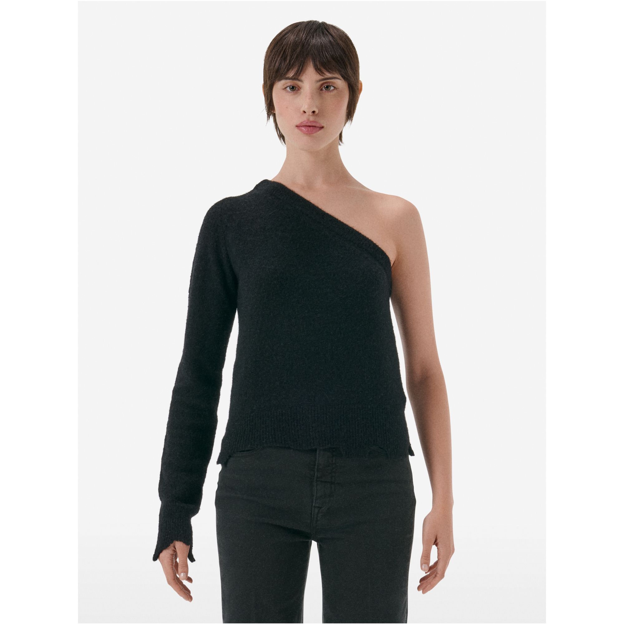 One-shoulder alpaca-blend jumper