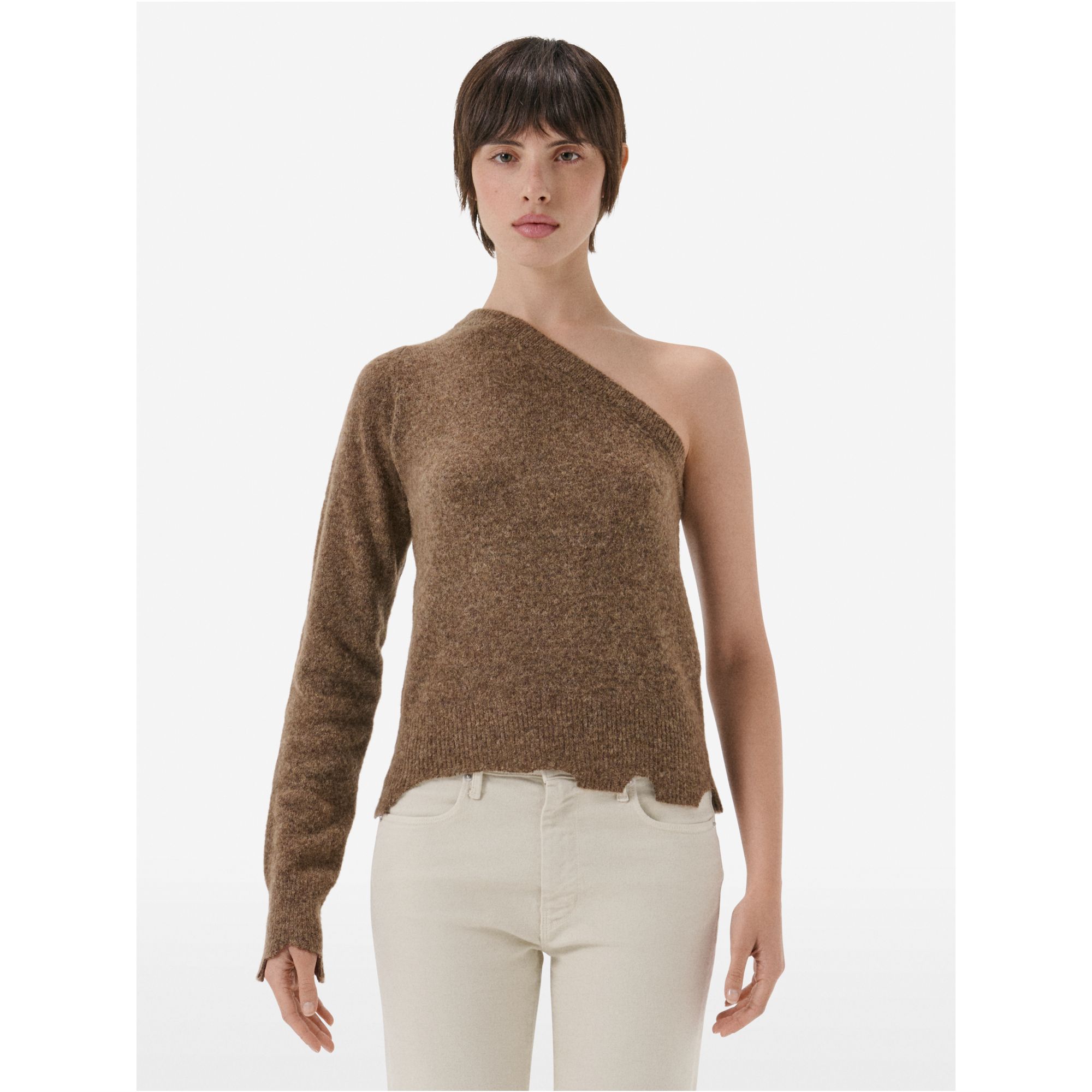 Maglione monospalla in misto alpaca