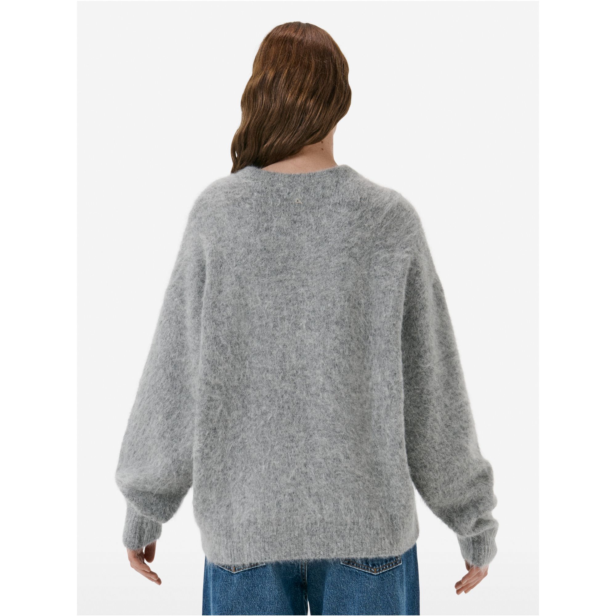 Over round neck collar brushed plain knit amazing