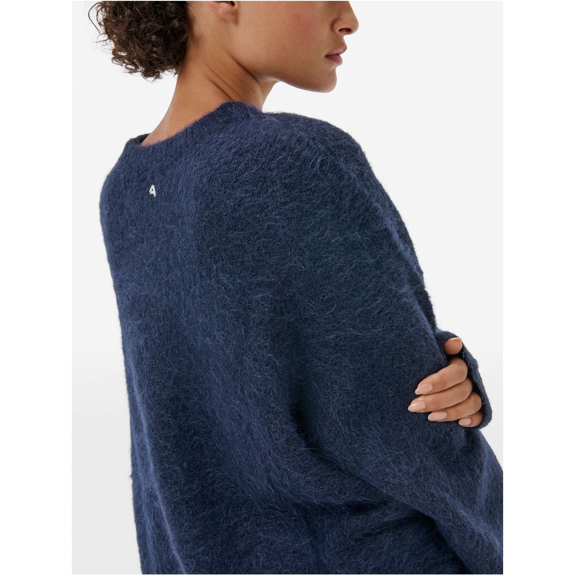 Over round neck collar brushed plain knit amazing