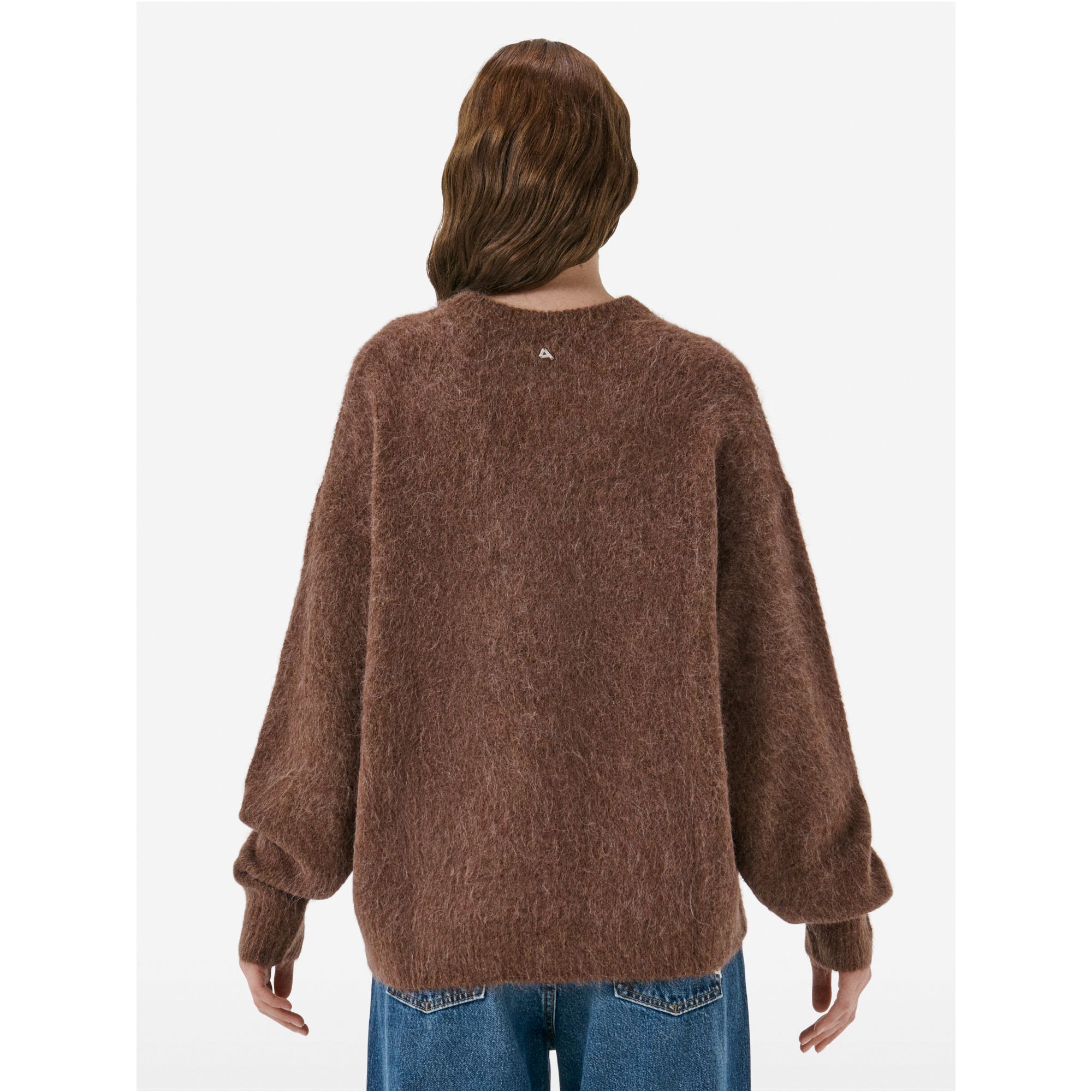 Over round neck collar brushed plain knit amazing
