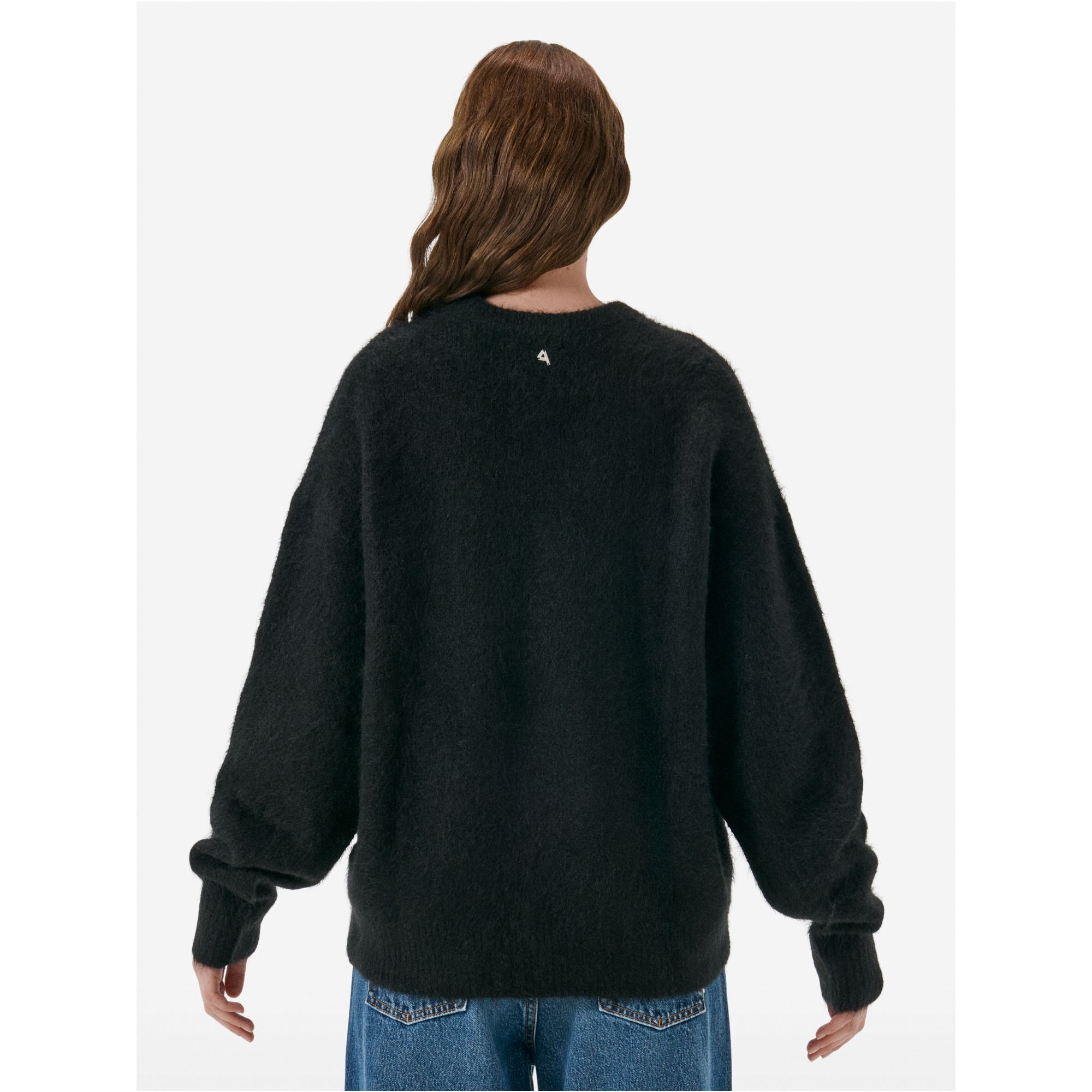Over round neck collar brushed plain knit amazing