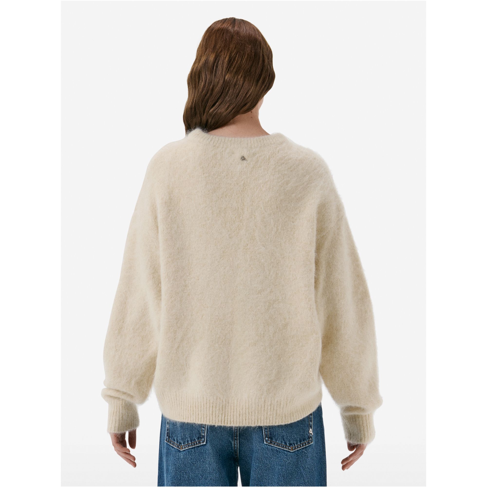 Over round neck collar brushed plain knit amazing
