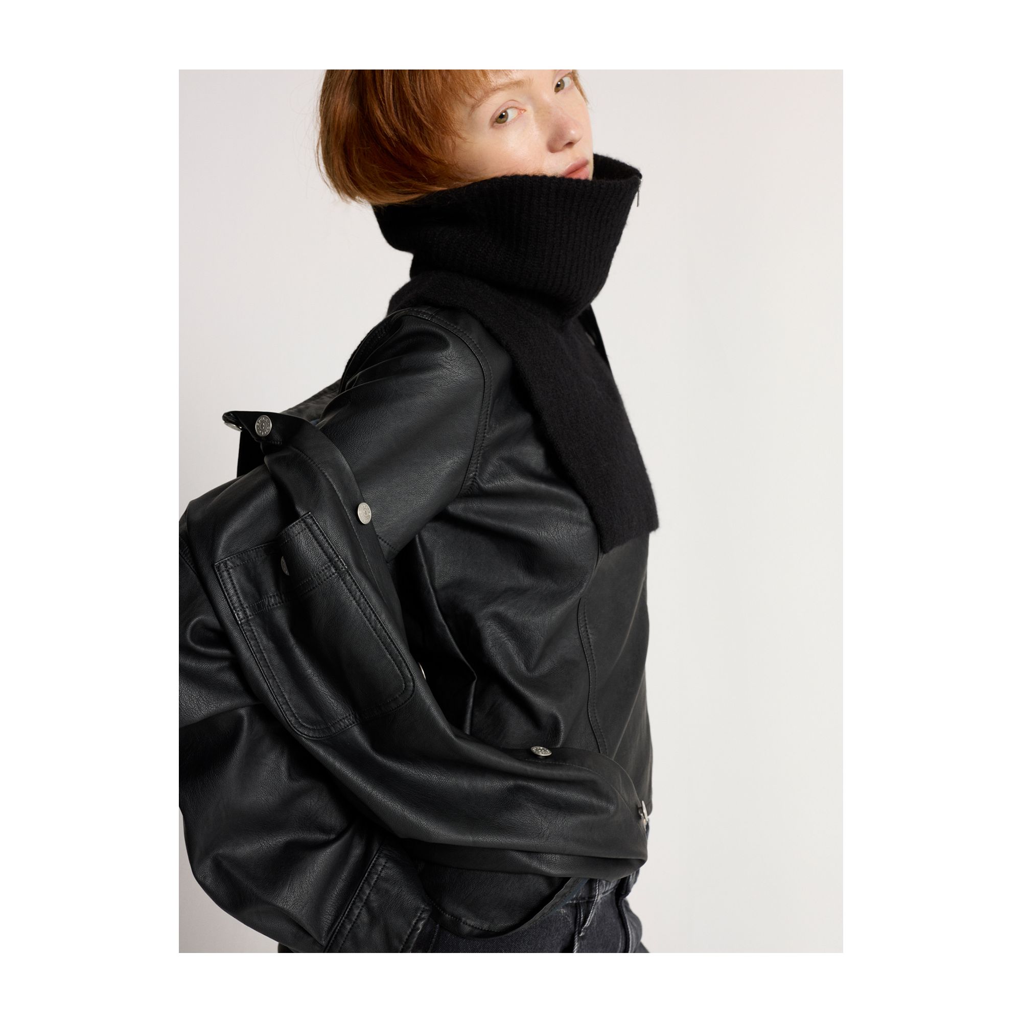 Basic eco leather t-shirt rinse wash