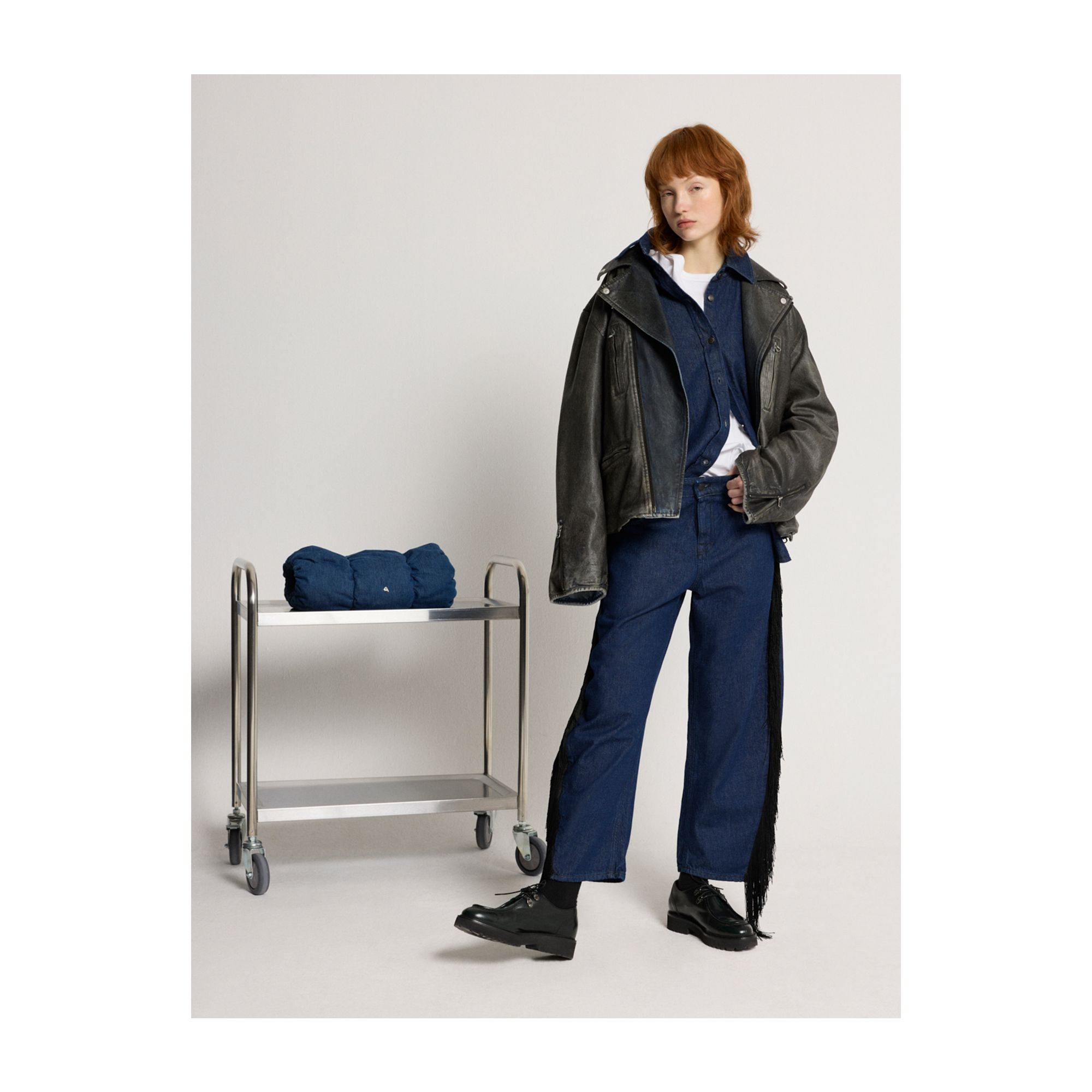 Aida crop super fitted low waist cropped curve leg with franges rinse wash