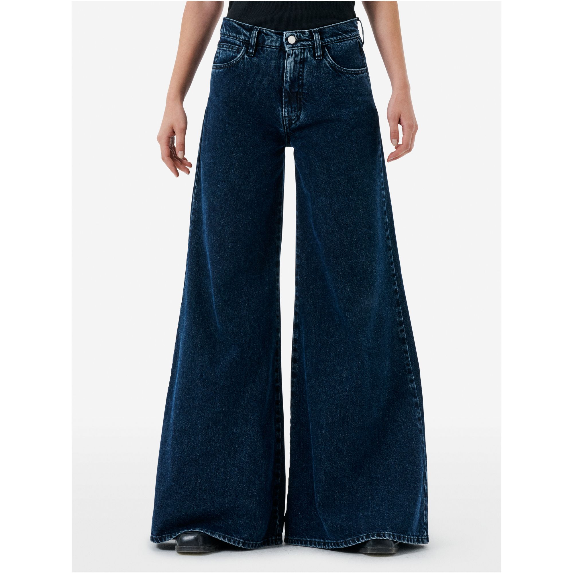 Asia mid rise wide leg flared eco enzyme stone wash