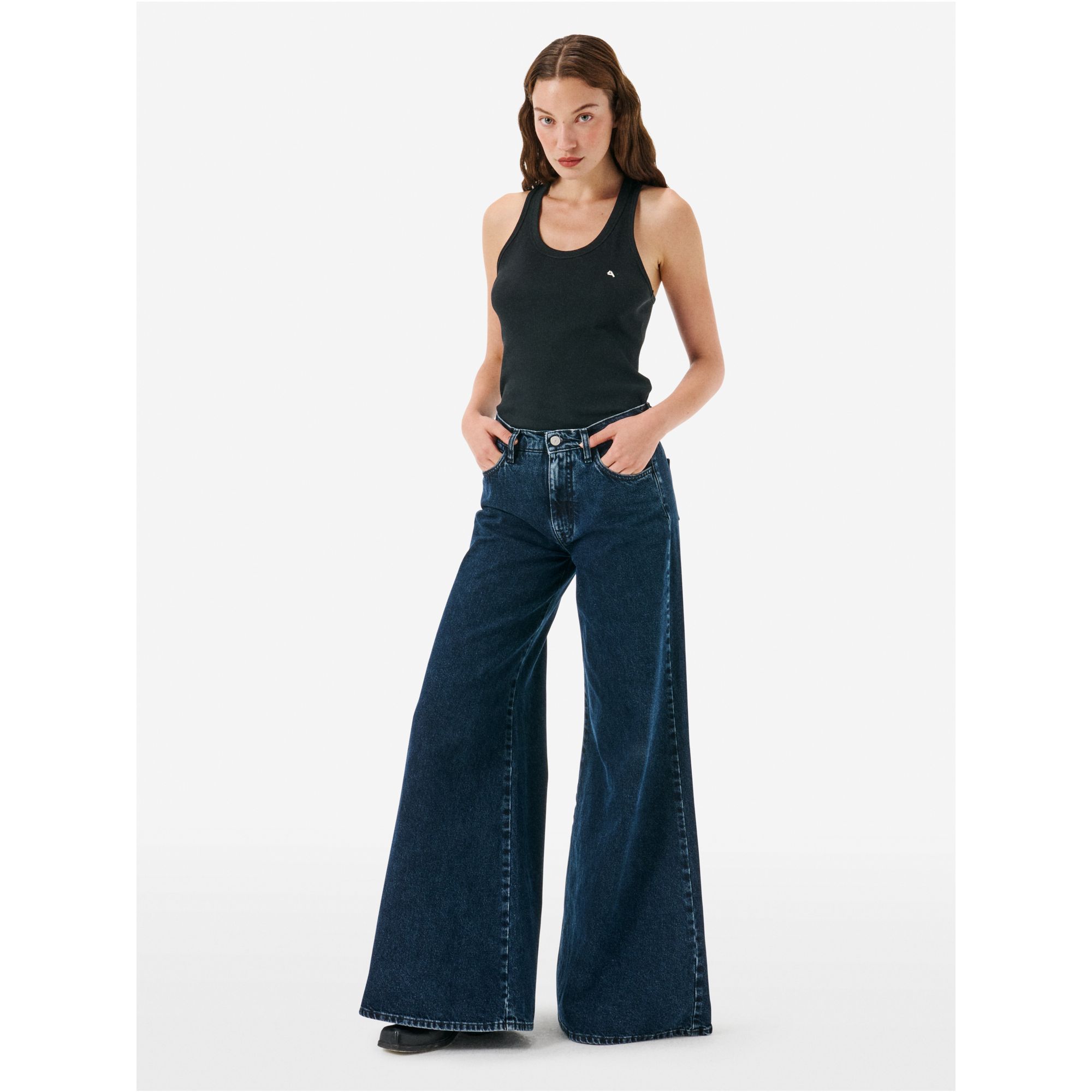Asia mid rise wide leg flared eco enzyme stone wash