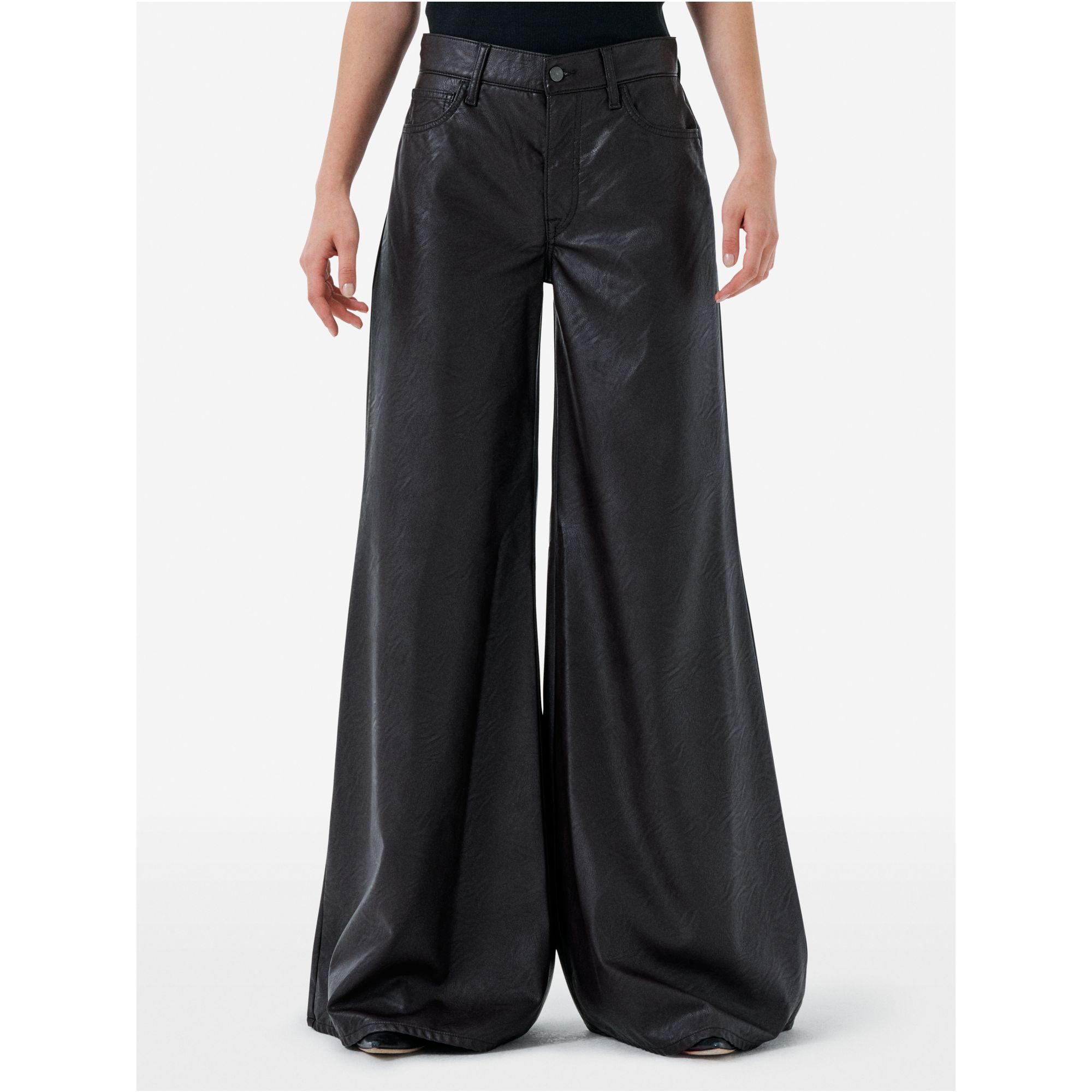 Asia mid rise wide leg flared eco leather rinse wash