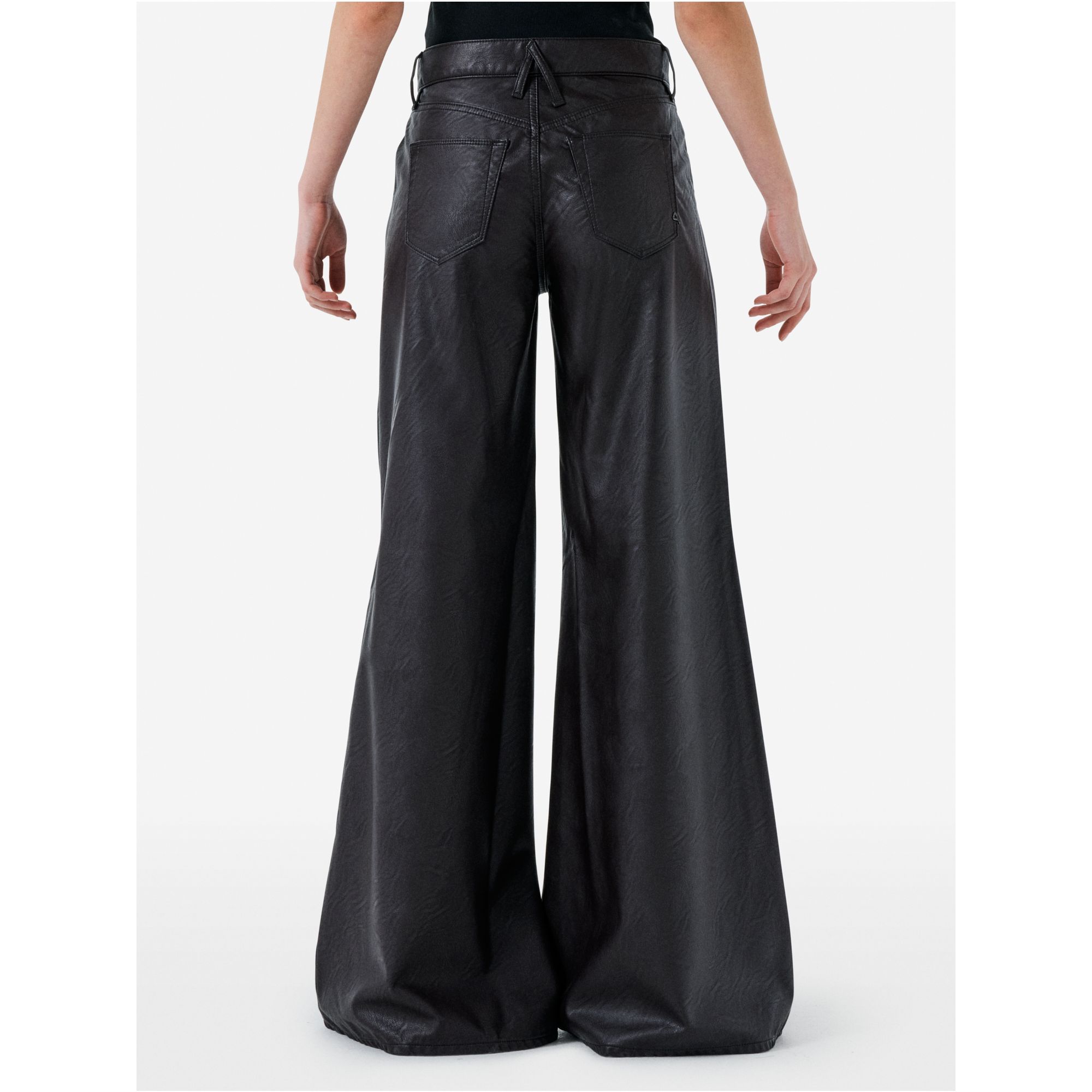Asia mid rise wide leg flared eco leather rinse wash
