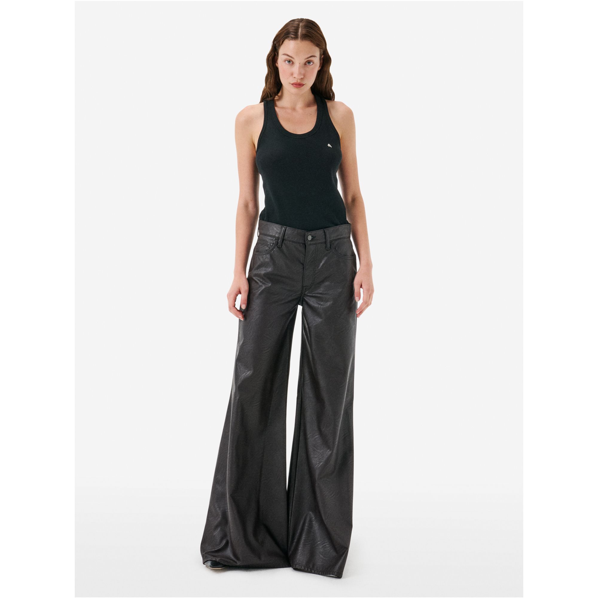 Asia mid rise wide leg flared eco leather rinse wash