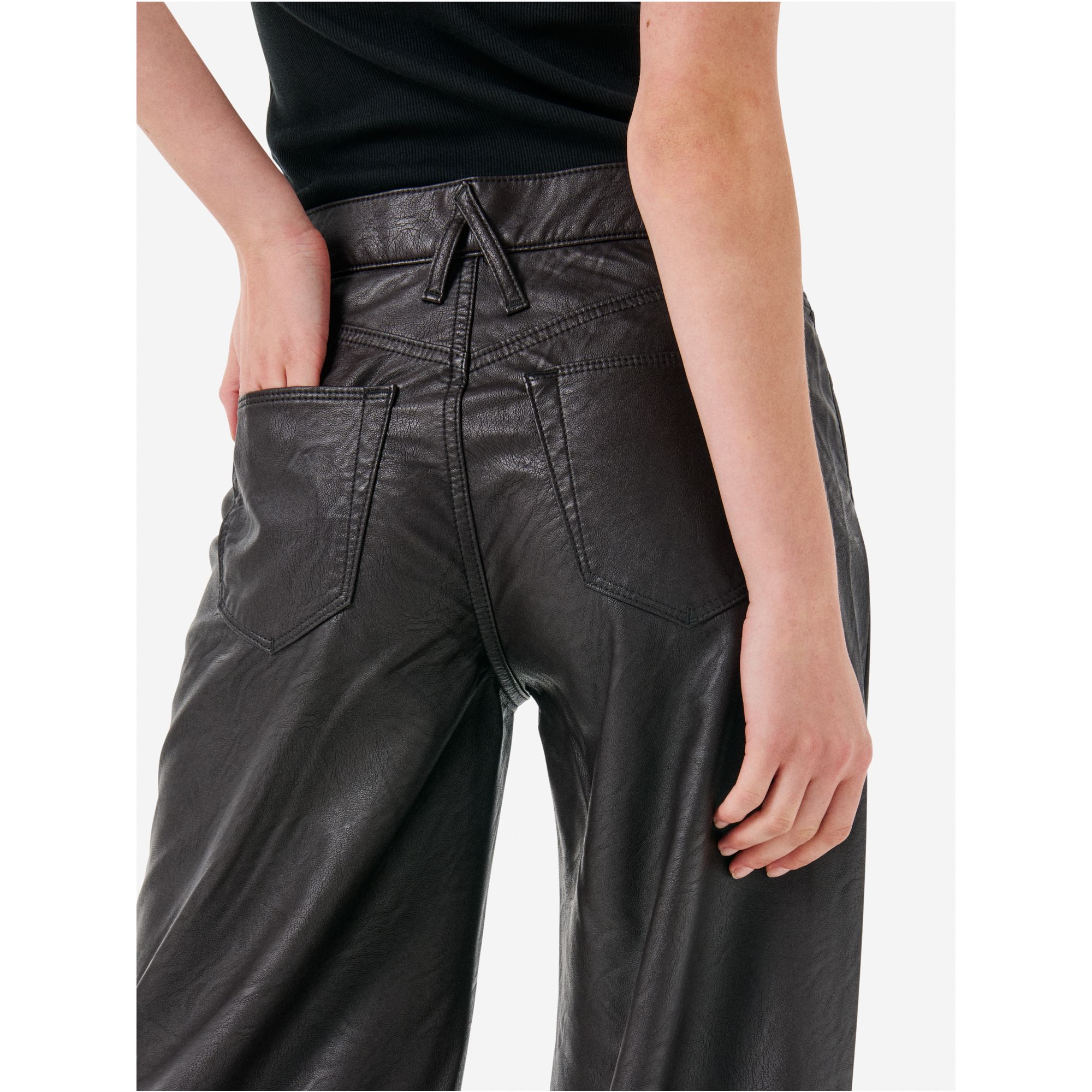 Asia mid rise wide leg flared eco leather rinse wash
