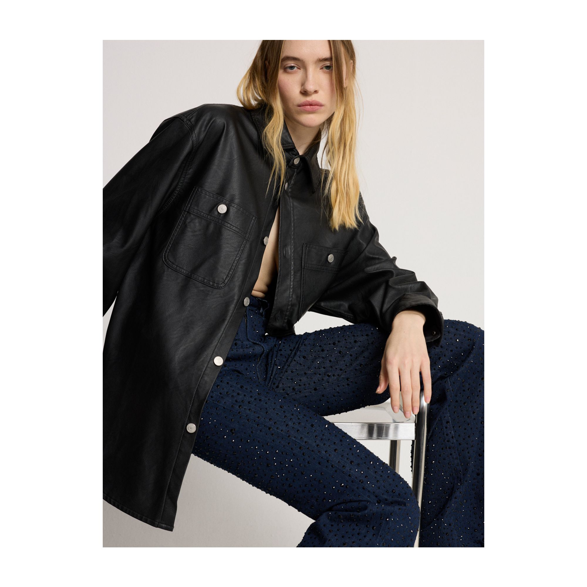 Flaire high rise flared with strass rinse wash