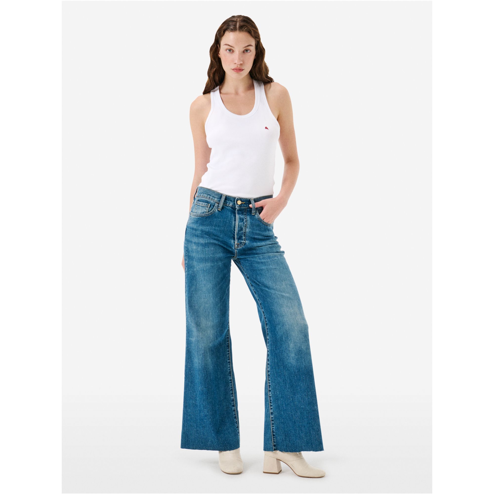 Luna mid rise flared medium vintage destroyed edge