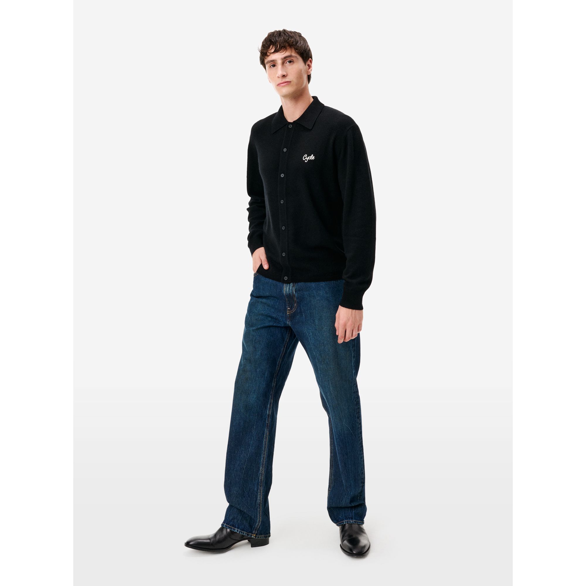 Black merino wool-blend Lapo shirt