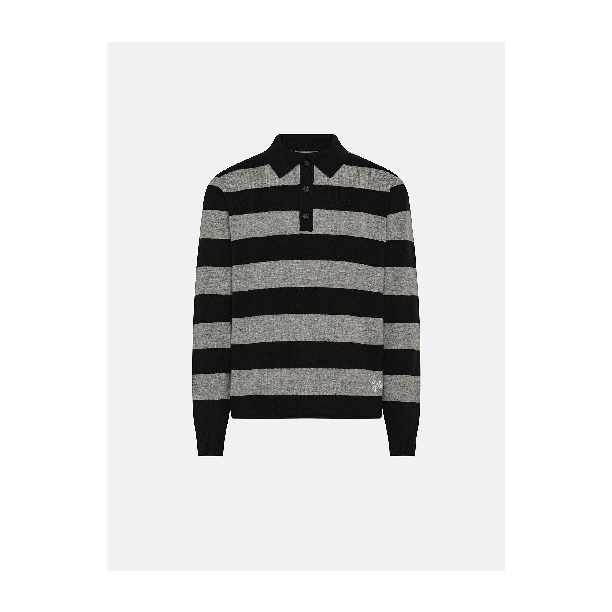 Black/light grey merino wool-blend Milo polo shirt