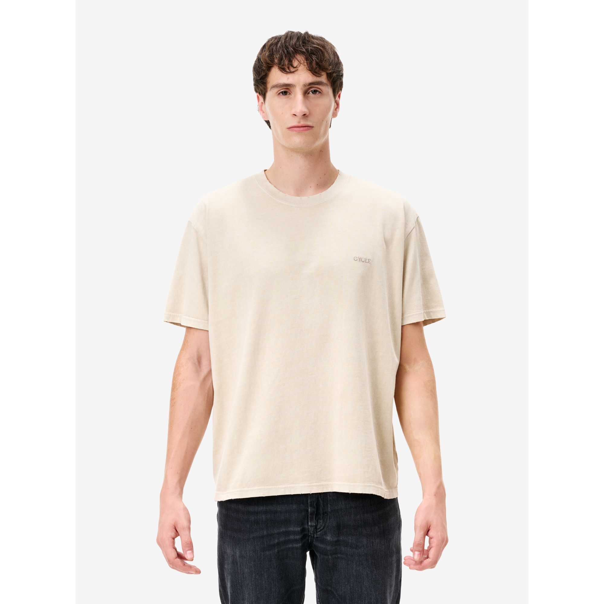 Boxy embroidery regular t-shirt distressed mineral overdyed