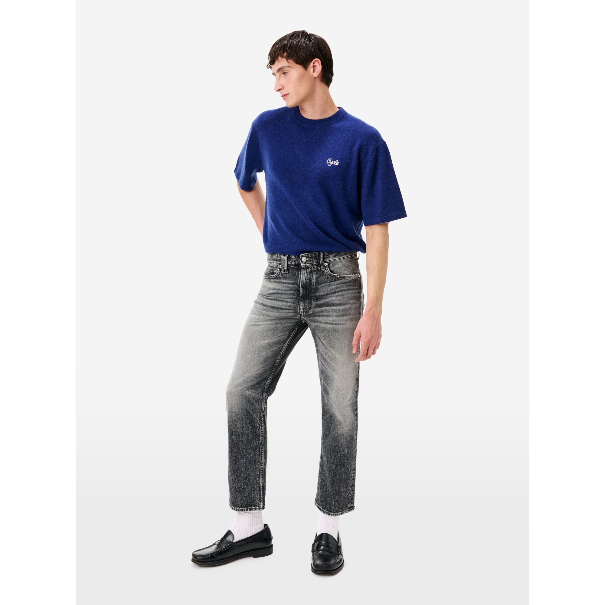 Wise comfort regular fit straight ankle leg stone wash brushed