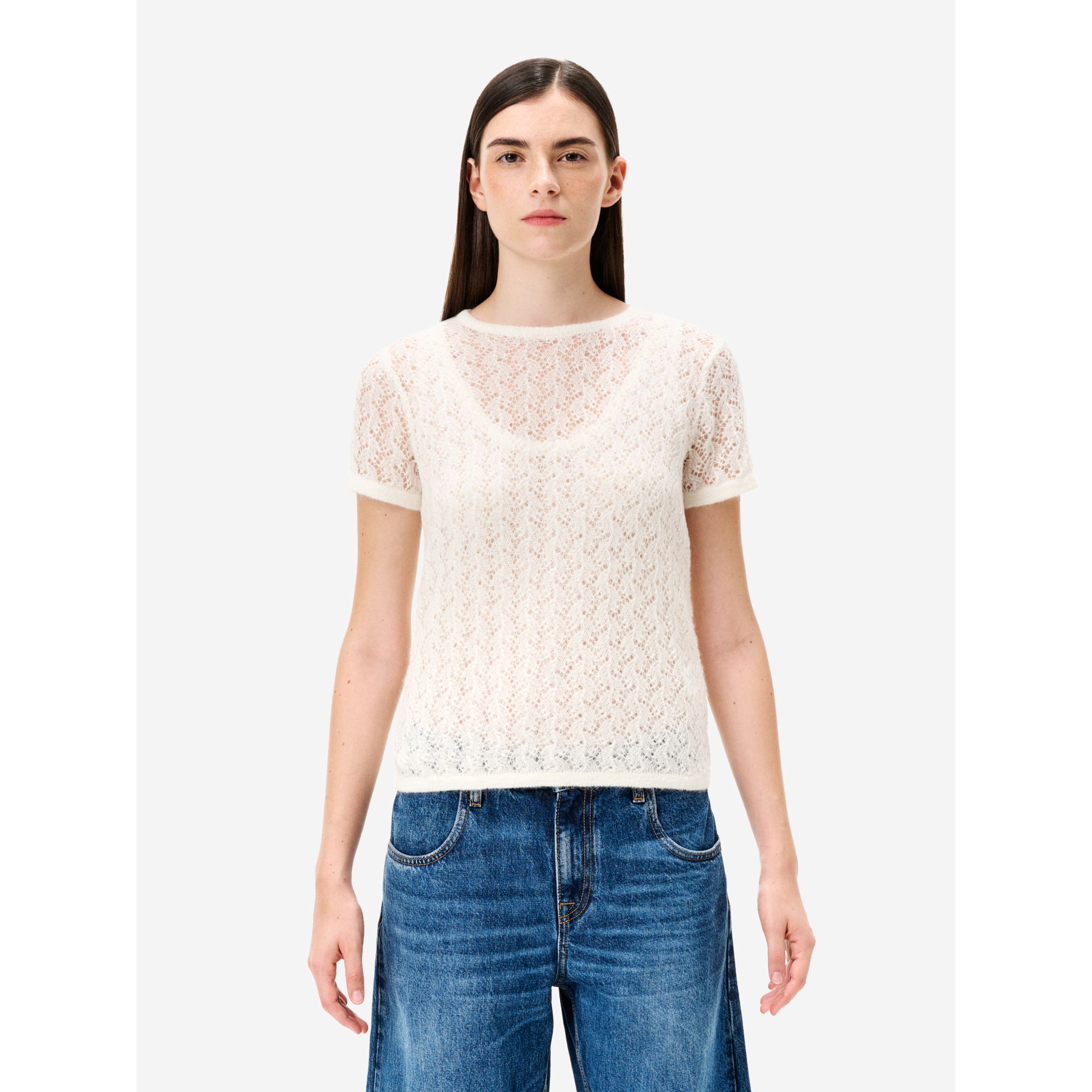 T-shirt Pina in misto alpaca bianco panna