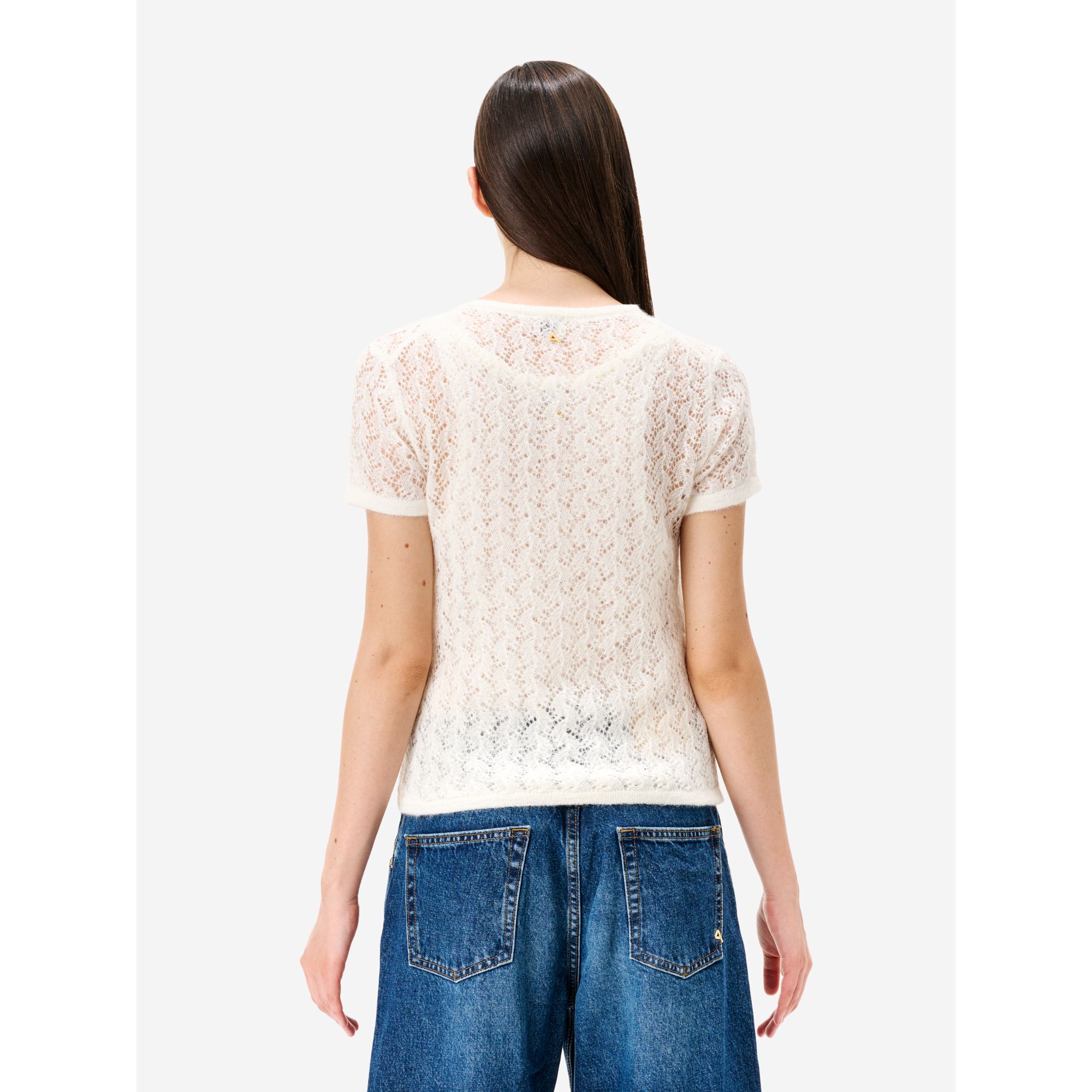 T-shirt Pina in misto alpaca bianco panna