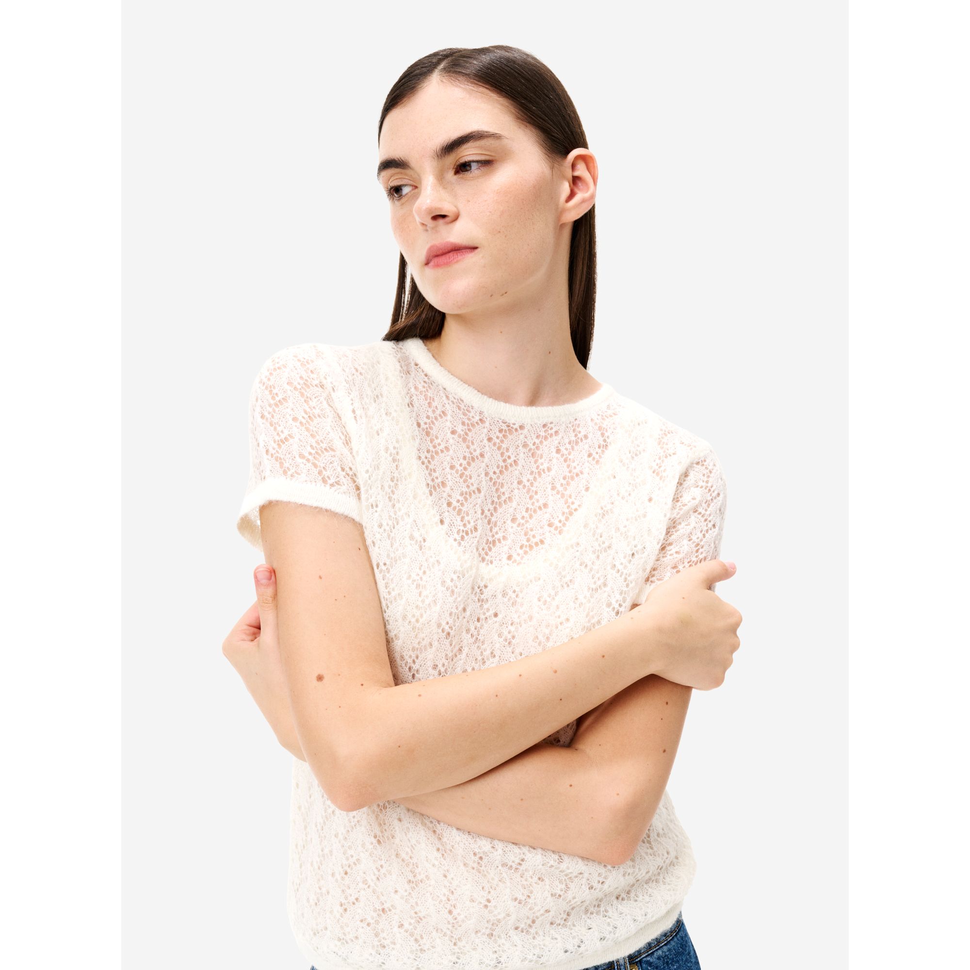 T-shirt Pina in misto alpaca bianco panna