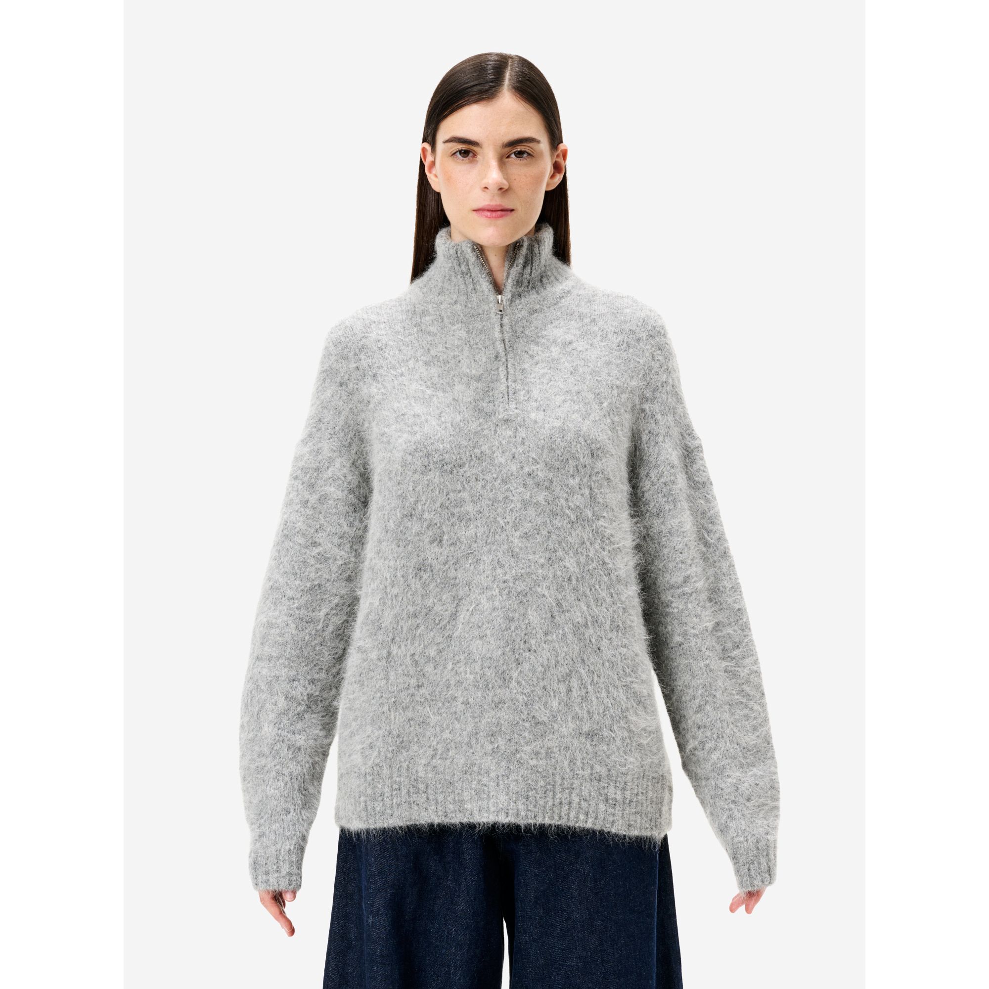Maglia Enza Amazing in misto alpaca garzato grigio chiaro