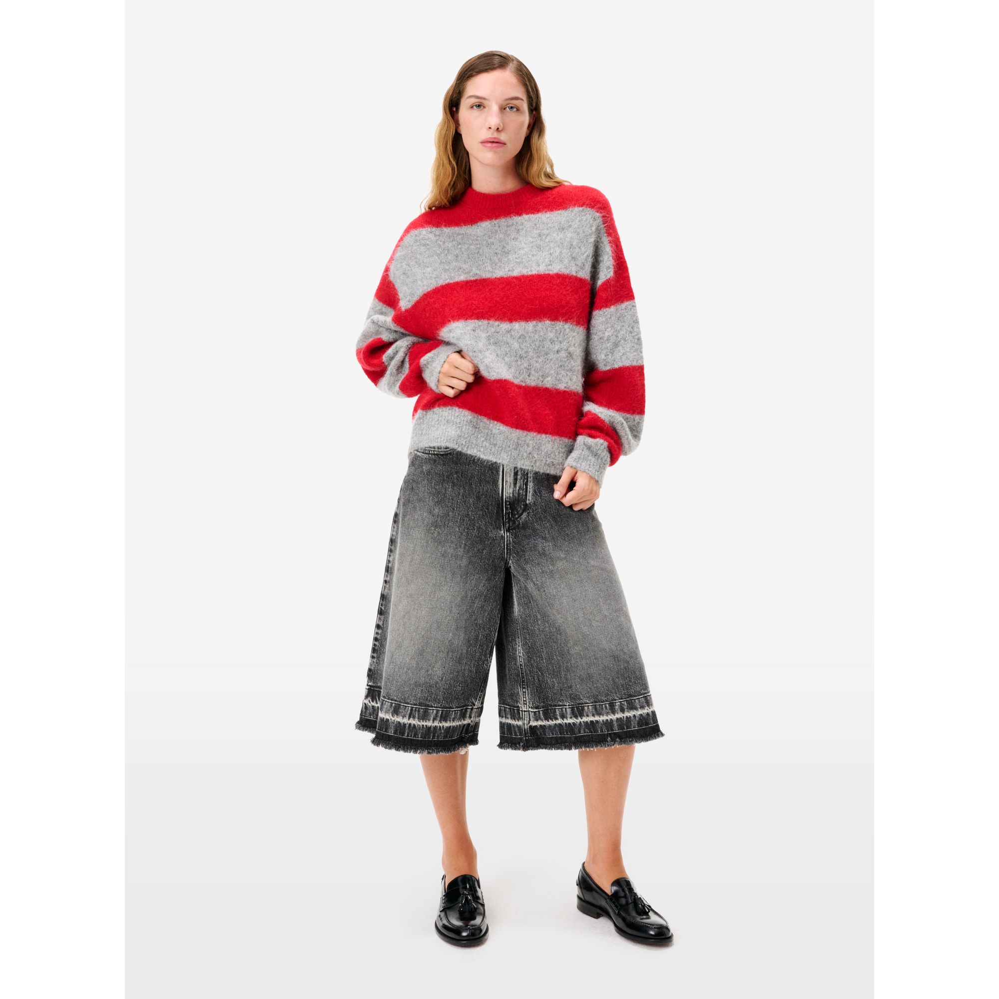 Maglione Cora in misto alpaca grigio chiaro/rosso fuoco