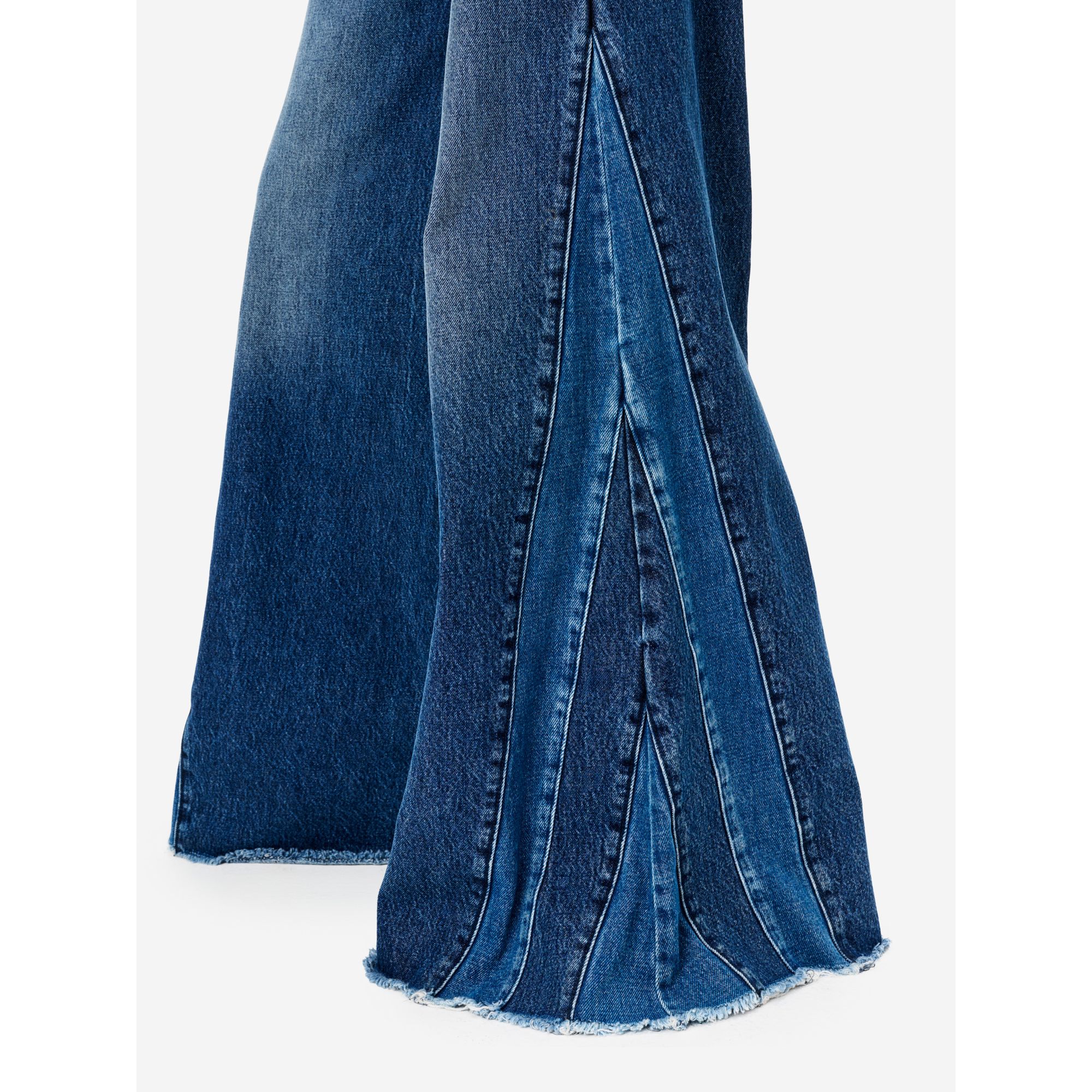 Asia cut mid rise wide leg flared stone wash brushed destroyed edge