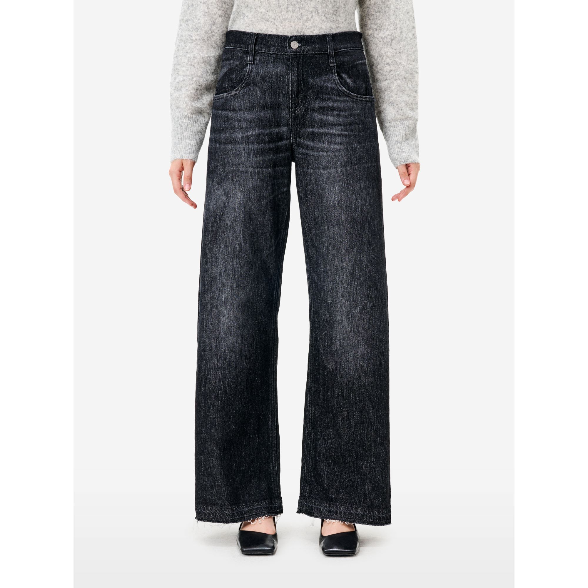 Aida low super fitted low waist volume leg dark tone used wash frayed edge
