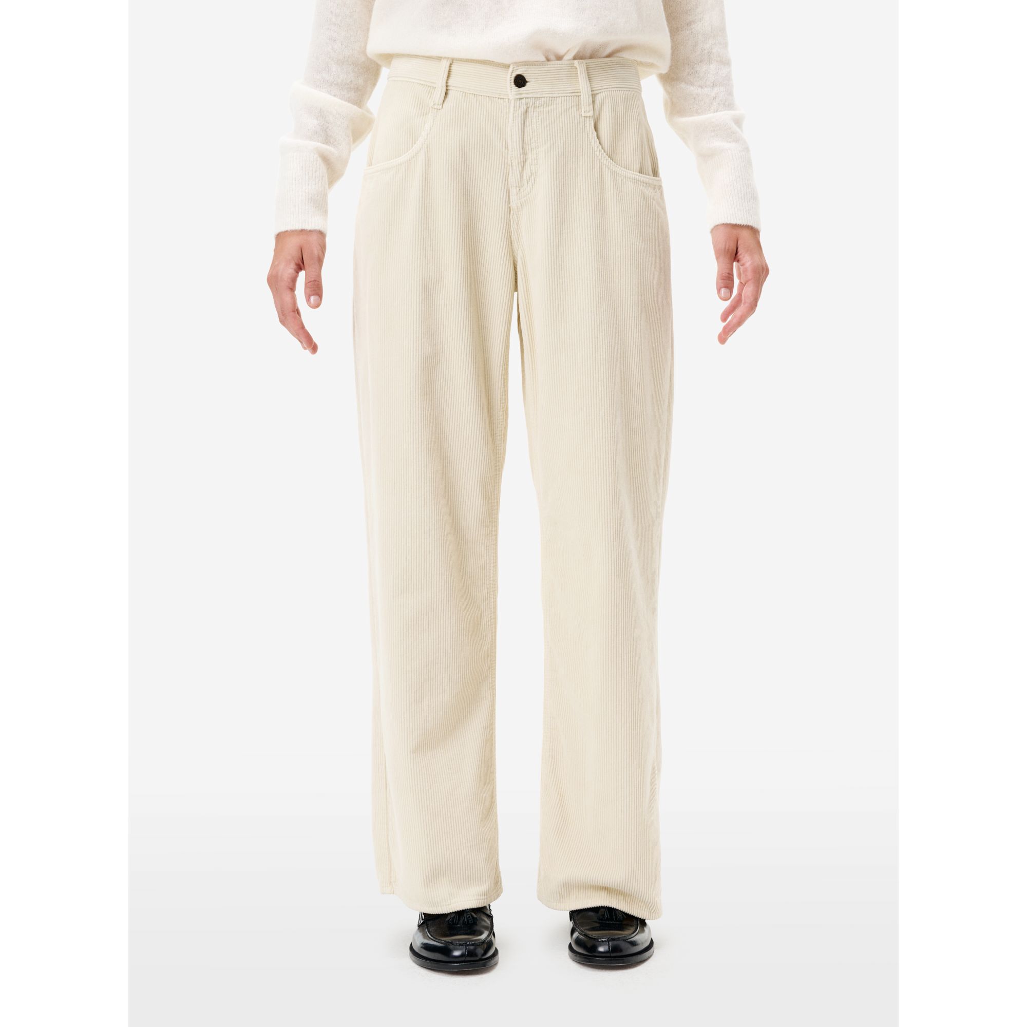 Stone grey wide-fit Aida Low corduroy trousers