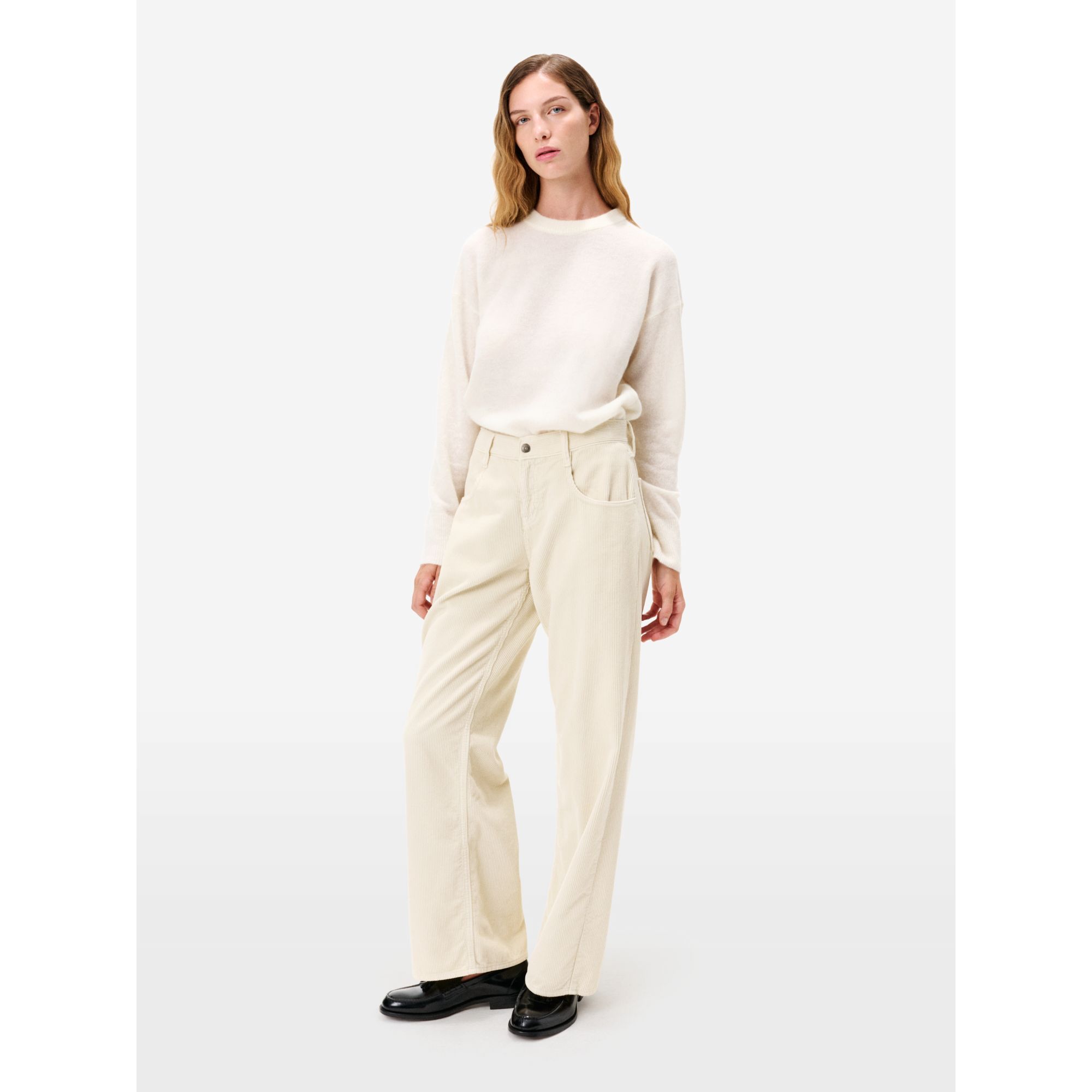 Stone grey wide-fit Aida Low corduroy trousers
