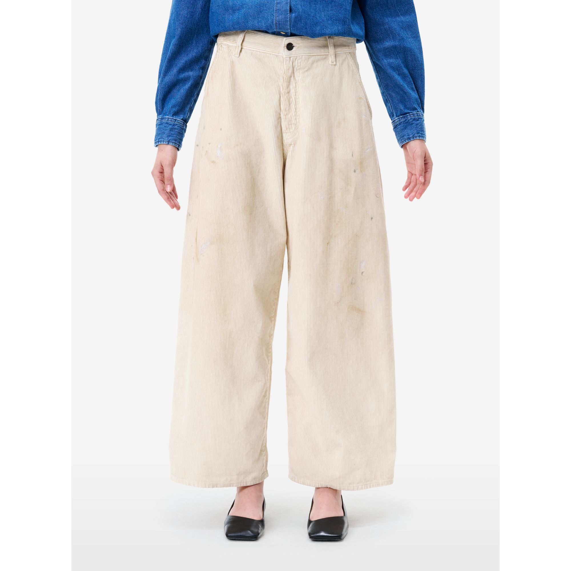 Dora high rise barrel leg garment dyed with dirt effects and paint marks