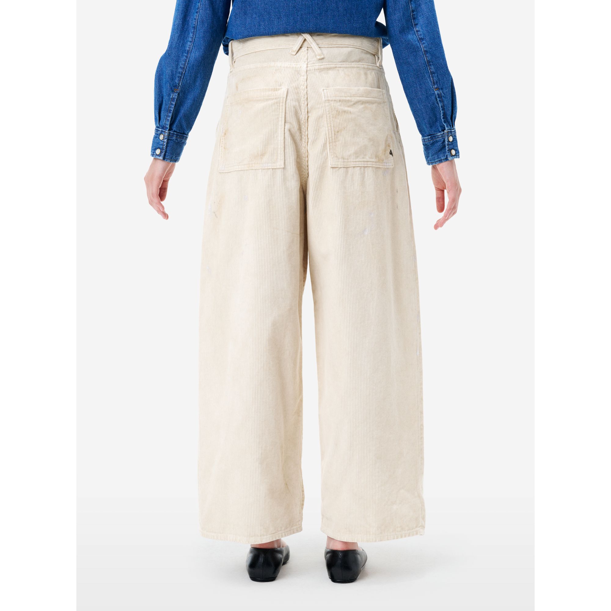 Dora high rise barrel leg garment dyed with dirt effects and paint marks