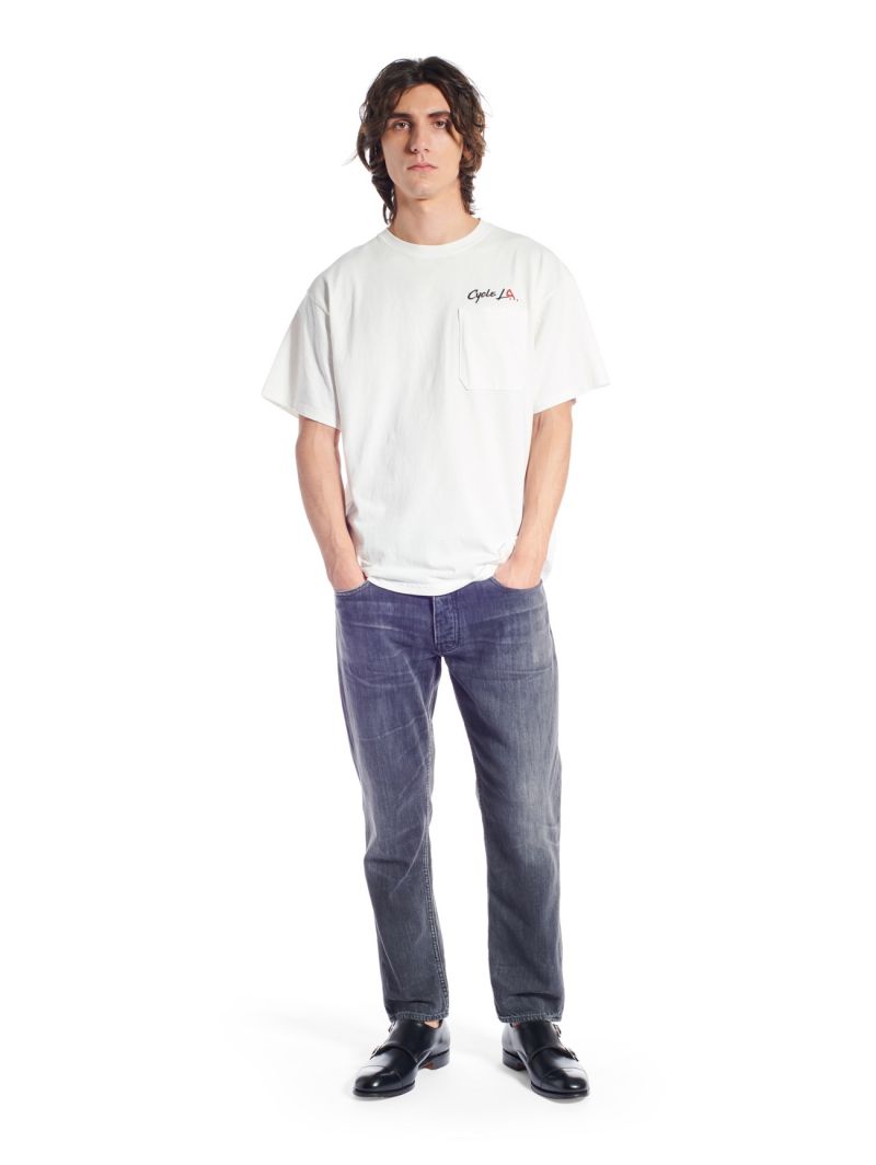 POCKET EMBROIDERY T-SHIRT OVER RINSE WASH WHITE