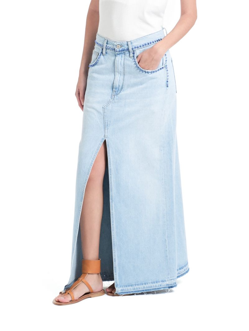 LINDA LONG SKIRT WITH STUDS SUPER BLEACHED ROW EDGE