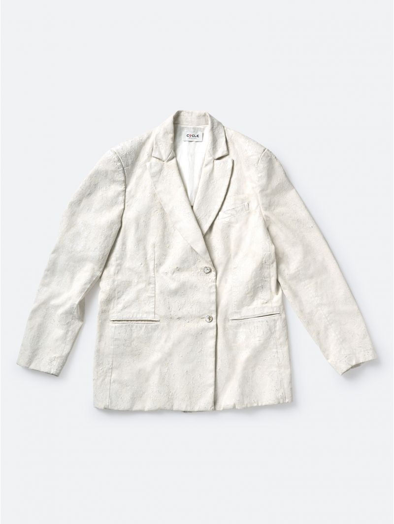 DOUBLE TAILORED OVER JACKET HANDMADE NATURAL WHITE CHALK PASTE