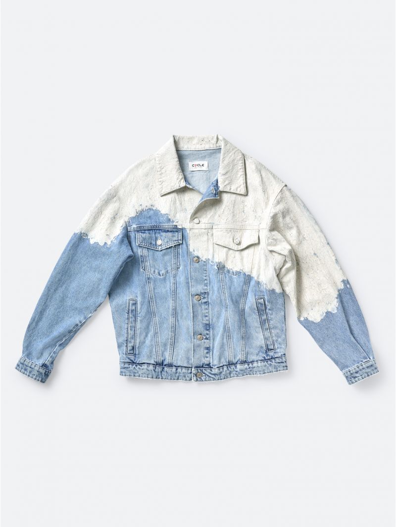 LOGAN TRUCKER OVER JACKET LIGHT BLEACH DAMAGED HANDMADE NATURAL WHITE CHALK PASTE