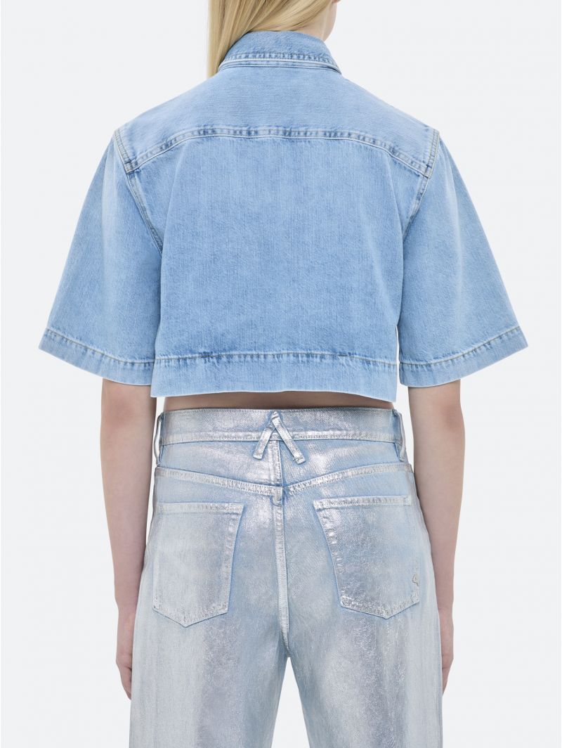 JANE CROP SHIRT BLEACH SUBTLE FADING AND WHISKERING