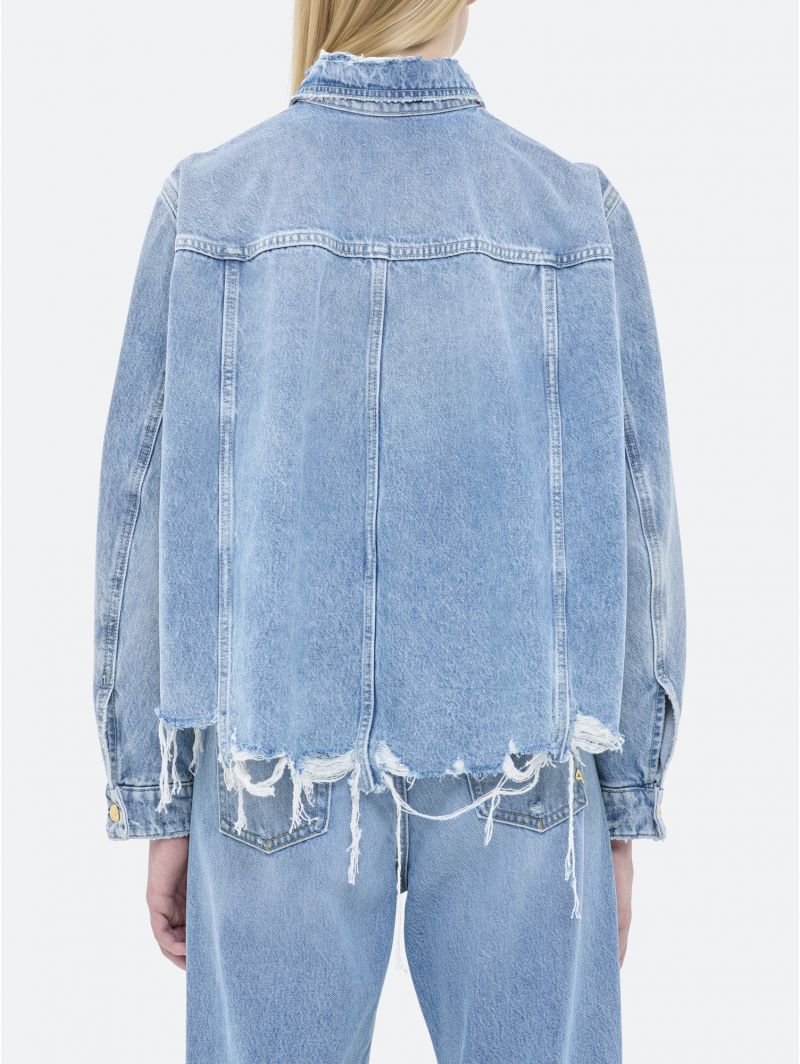 HAILEY CROP TRUCKER JACKET BLEACH AND DISTRESSED DAMAGED EDGE