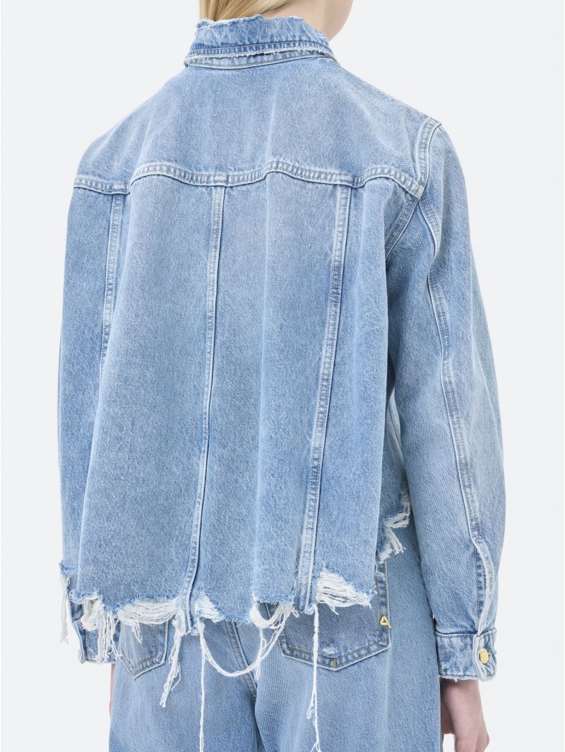 HAILEY CROP TRUCKER JACKET BLEACH AND DISTRESSED DAMAGED EDGE